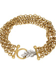 22K Handmade 3 - Row "Carcassonne Chainmail" Bracelet with Platinum & Pave Diamond "Oak Leaf" Clasp - Peridot Fine Jewelry - Cathy Waterman
