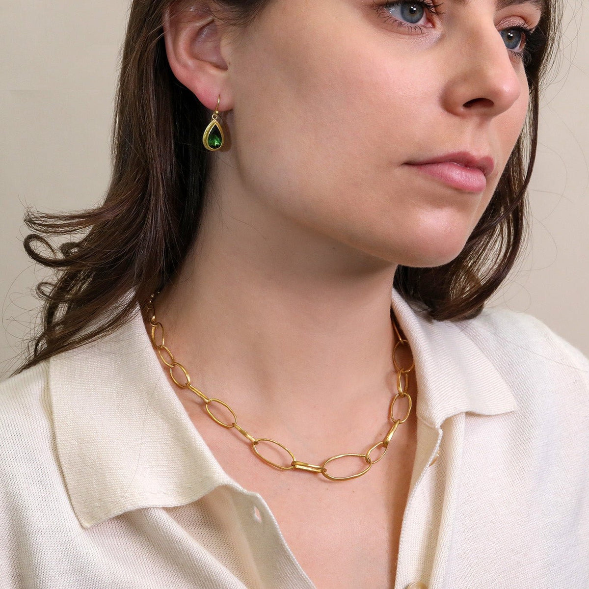 22K Handmade Varying Sized Oval Link Necklace - Peridot Fine Jewelry - Rosanne Pugliese
