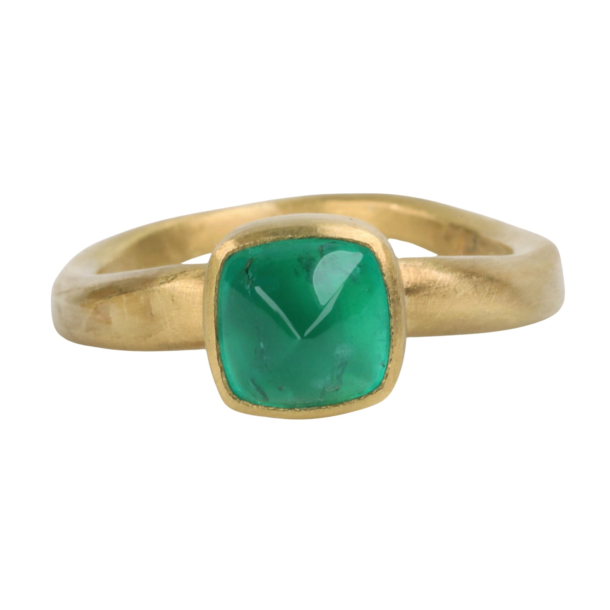22K Inverted Square Cabochon Columbian Emerald Ring - Peridot Fine Jewelry - Rosanne Pugliese
