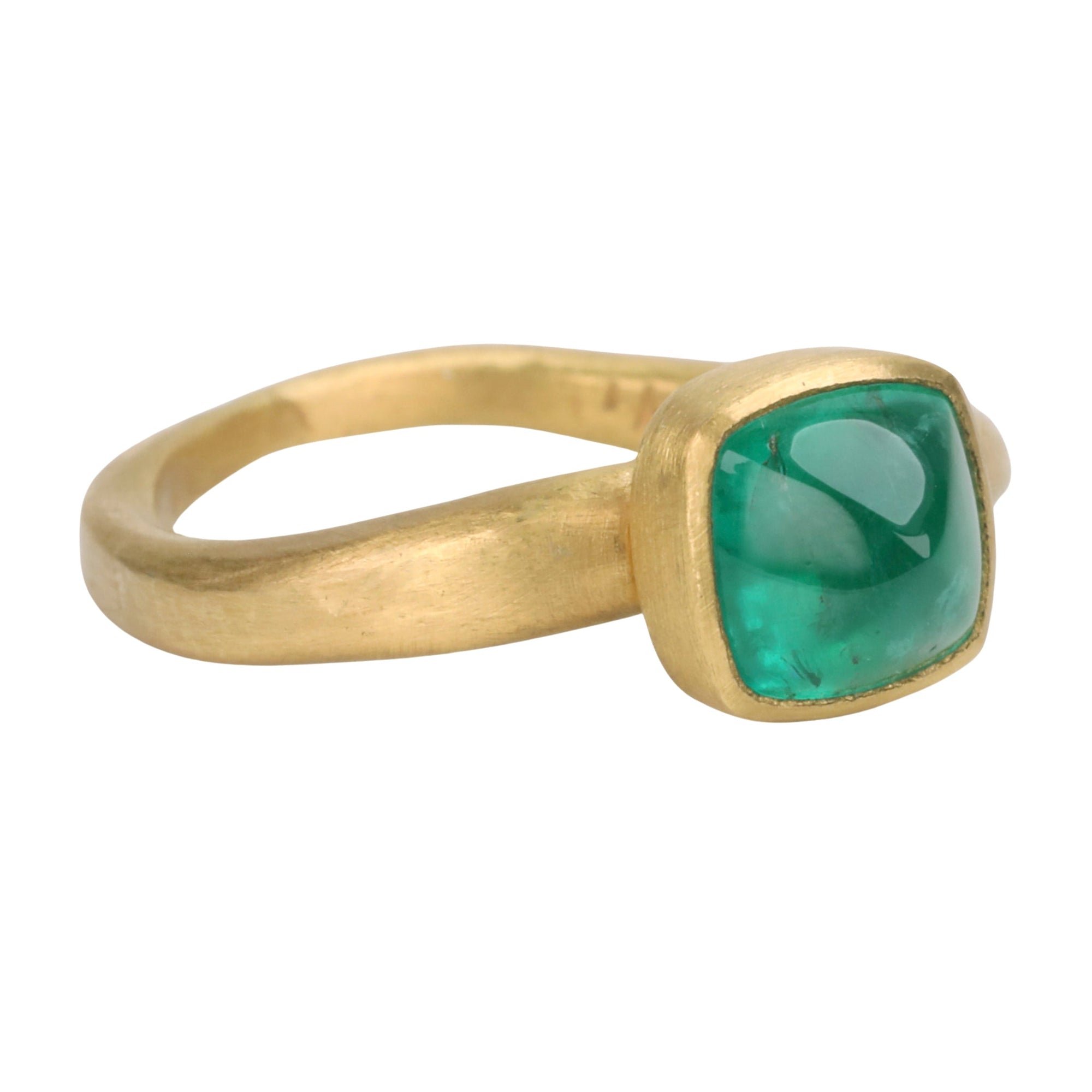 22K Inverted Square Cabochon Columbian Emerald Ring - Peridot Fine Jewelry - Rosanne Pugliese