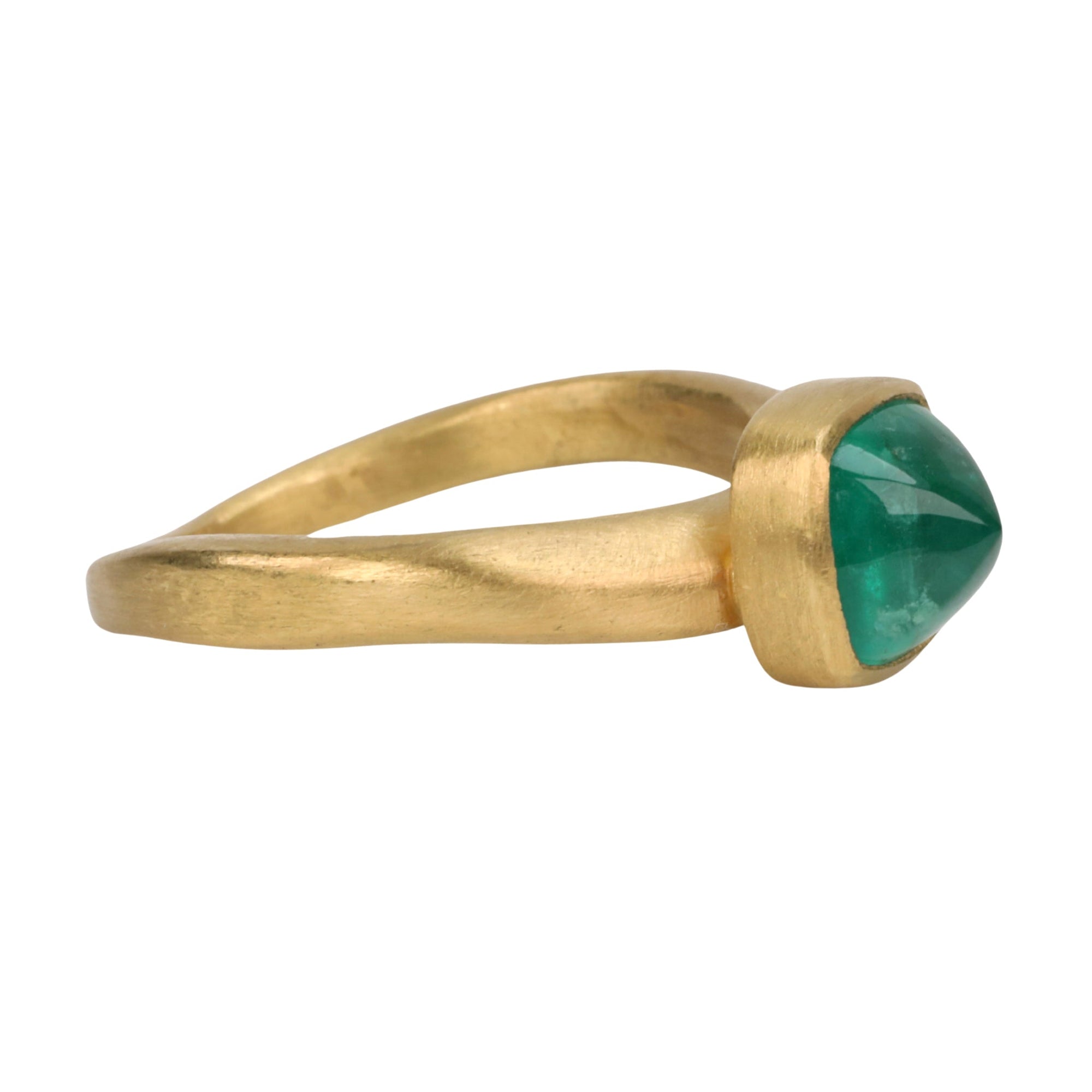 22K Inverted Square Cabochon Columbian Emerald Ring - Peridot Fine Jewelry - Rosanne Pugliese