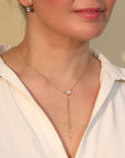 22K Lariat Necklace with Rose Cut Asymmetrical White Sapphire and Multi - Shaped Diamond Lariat Extension - Peridot Fine Jewelry - Annie Fensterstock