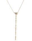 22K Lariat Necklace with Rose Cut Asymmetrical White Sapphire and Multi - Shaped Diamond Lariat Extension - Peridot Fine Jewelry - Annie Fensterstock
