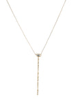 22K Lariat Necklace with Rose Cut Asymmetrical White Sapphire and Multi - Shaped Diamond Lariat Extension - Peridot Fine Jewelry - Annie Fensterstock