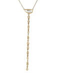 22K Lariat Necklace with Rose Cut Asymmetrical White Sapphire and Multi - Shaped Diamond Lariat Extension - Peridot Fine Jewelry - Annie Fensterstock