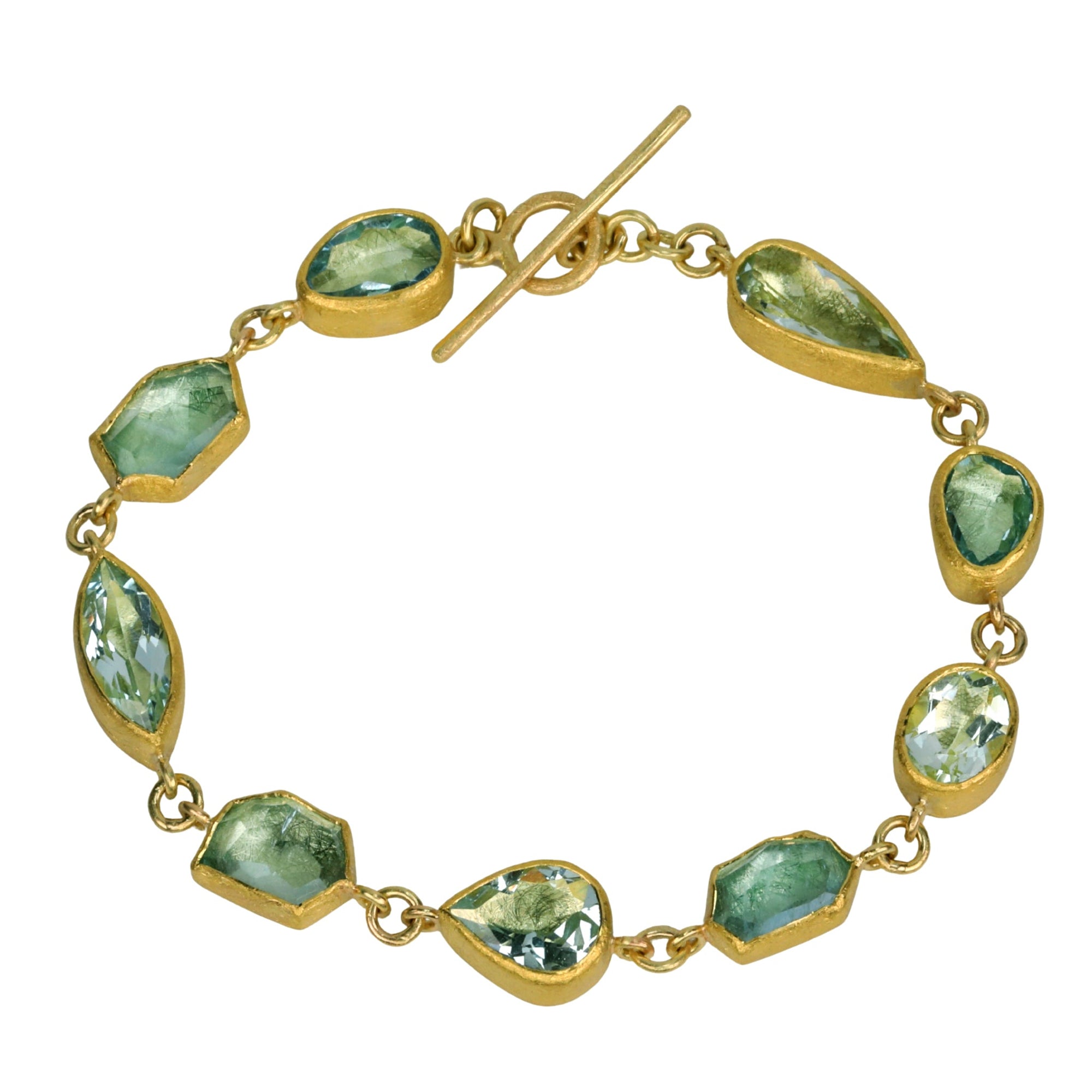 22K Nine Bezel - Set Mixed Cut Aquamarine Bracelet - Peridot Fine Jewelry - Petra Class