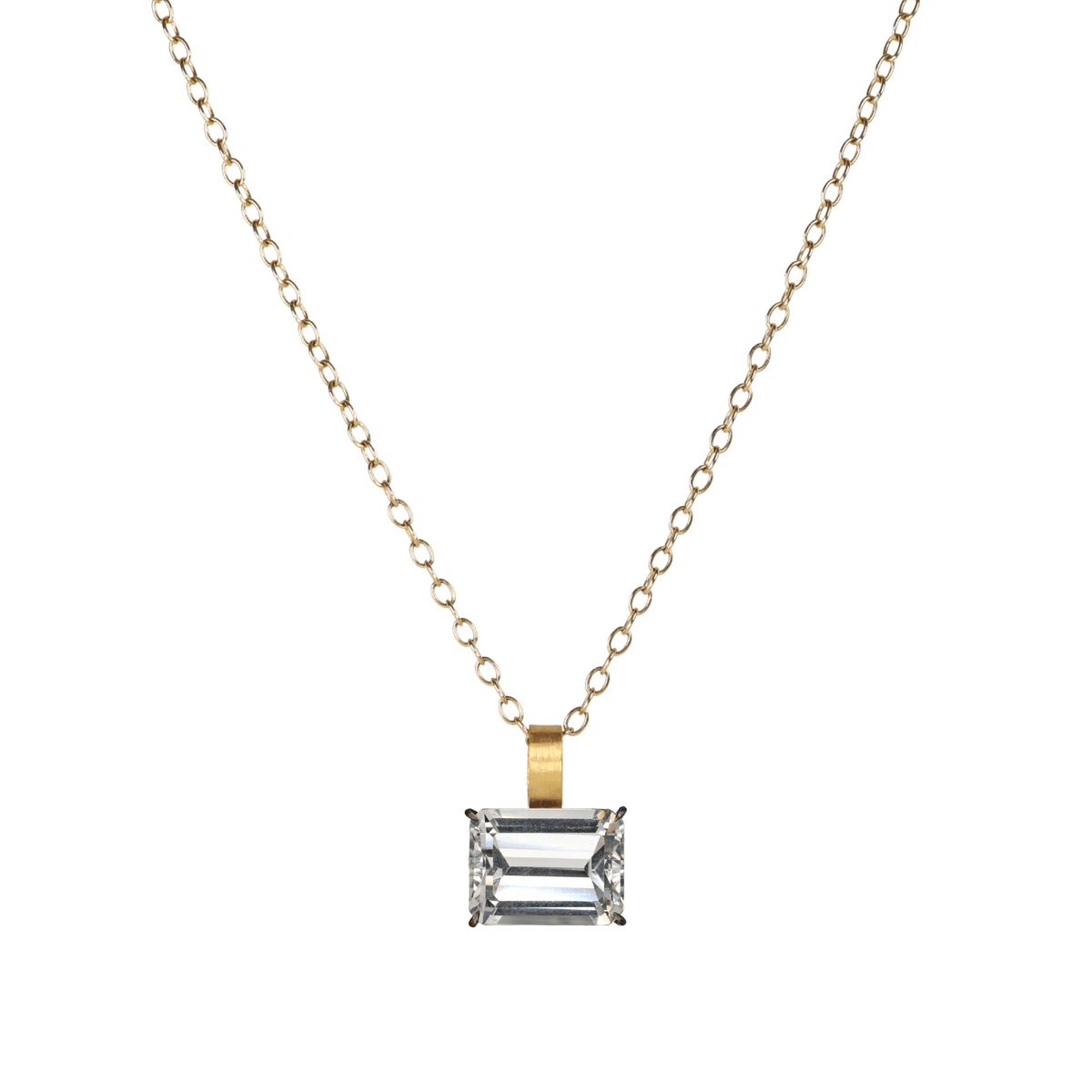22K & Oxidized Sterling Silver Prong-Set East-West Emerald Cut White Topaz Pendant - Peridot Fine Jewelry - Rosanne Pugliese