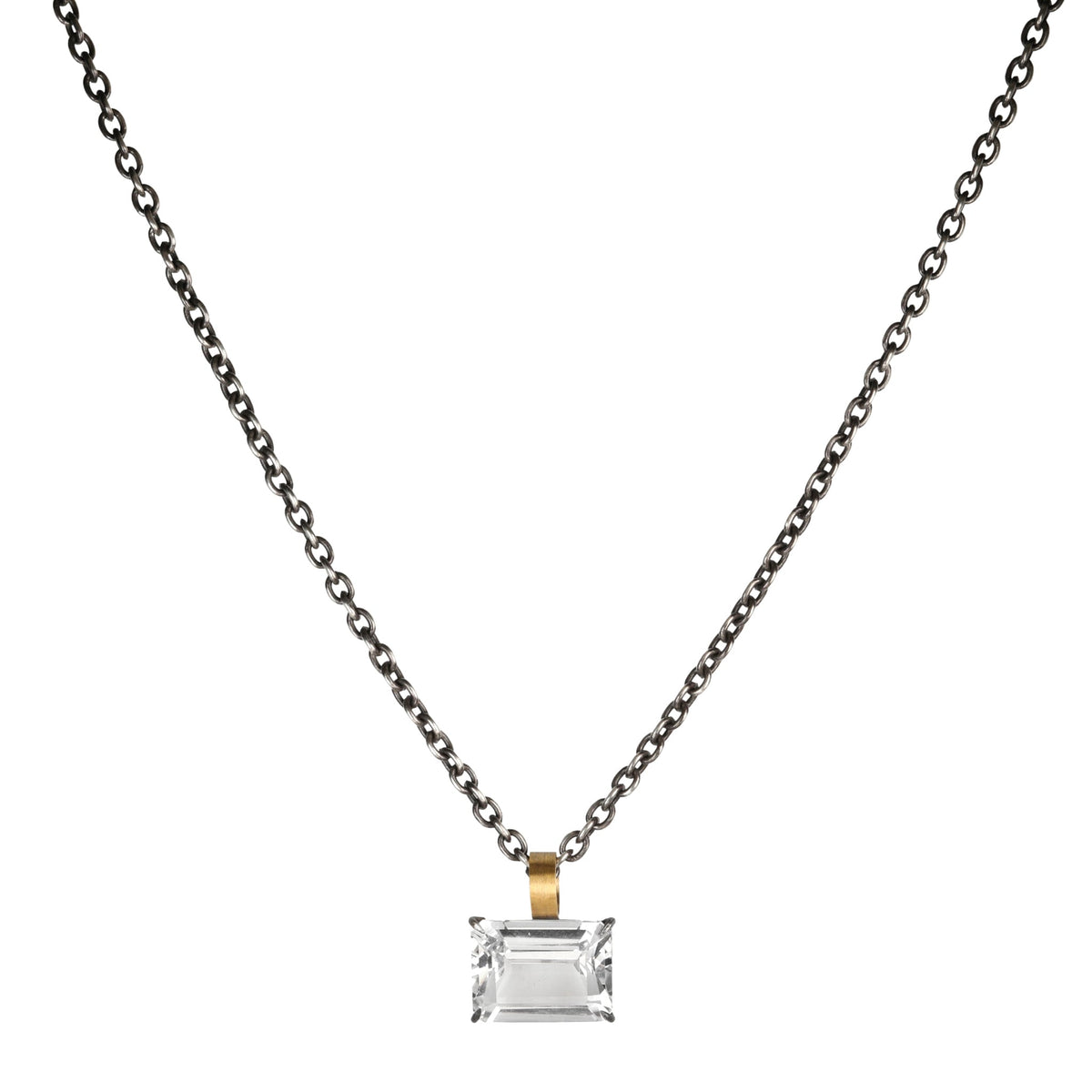 22K & Oxidized Sterling Silver Prong-Set East-West Emerald Cut White Topaz Pendant - Peridot Fine Jewelry - Rosanne Pugliese