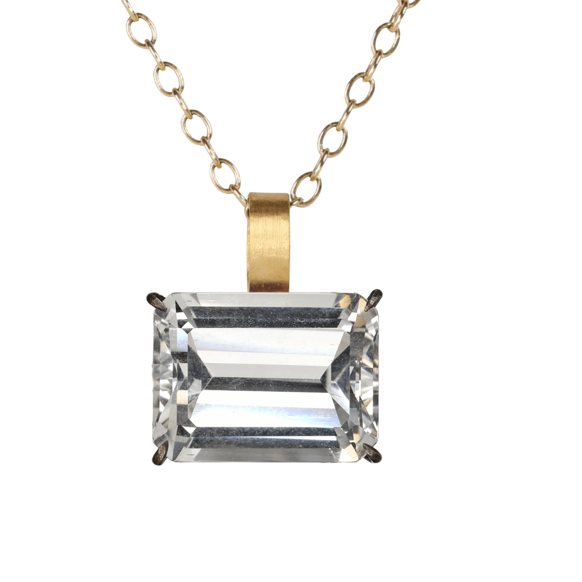 22K & Oxidized Sterling Silver Prong-Set East-West Emerald Cut White Topaz Pendant - Peridot Fine Jewelry - Rosanne Pugliese