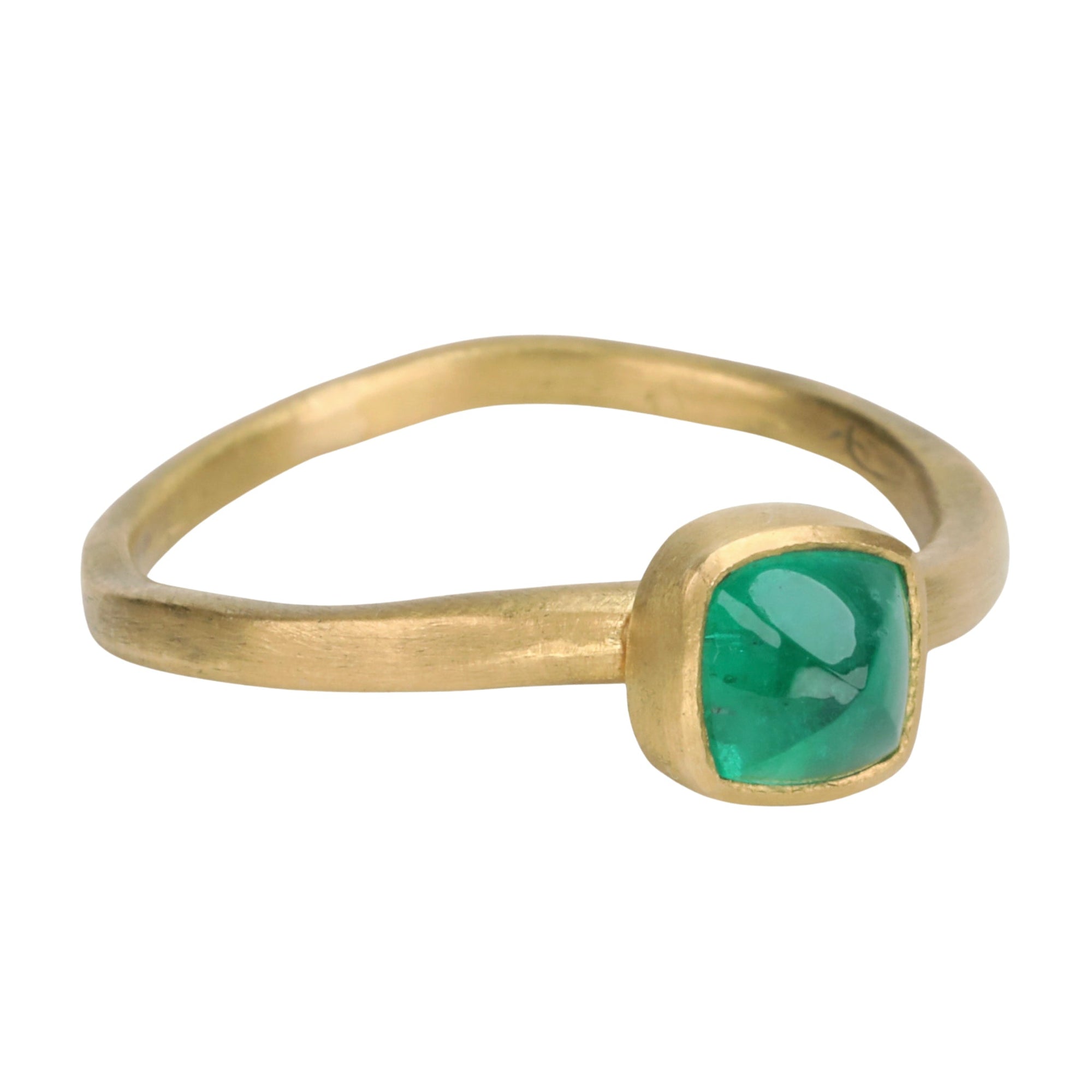 22K Small Square Cabochon Columbian Emerald Ring - Peridot Fine Jewelry - Rosanne Pugliese