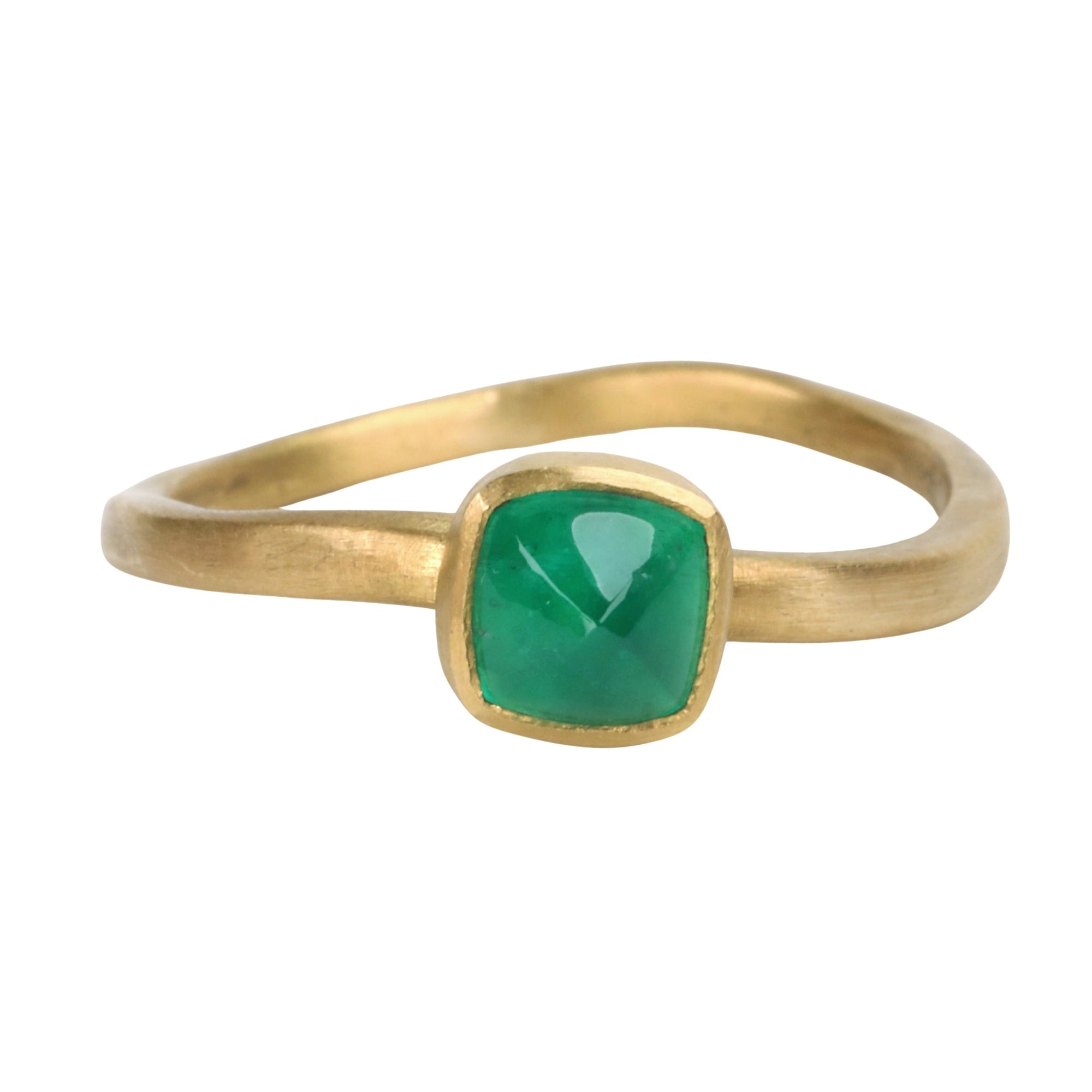 22K Small Square Cabochon Columbian Emerald Ring - Peridot Fine Jewelry - Rosanne Pugliese