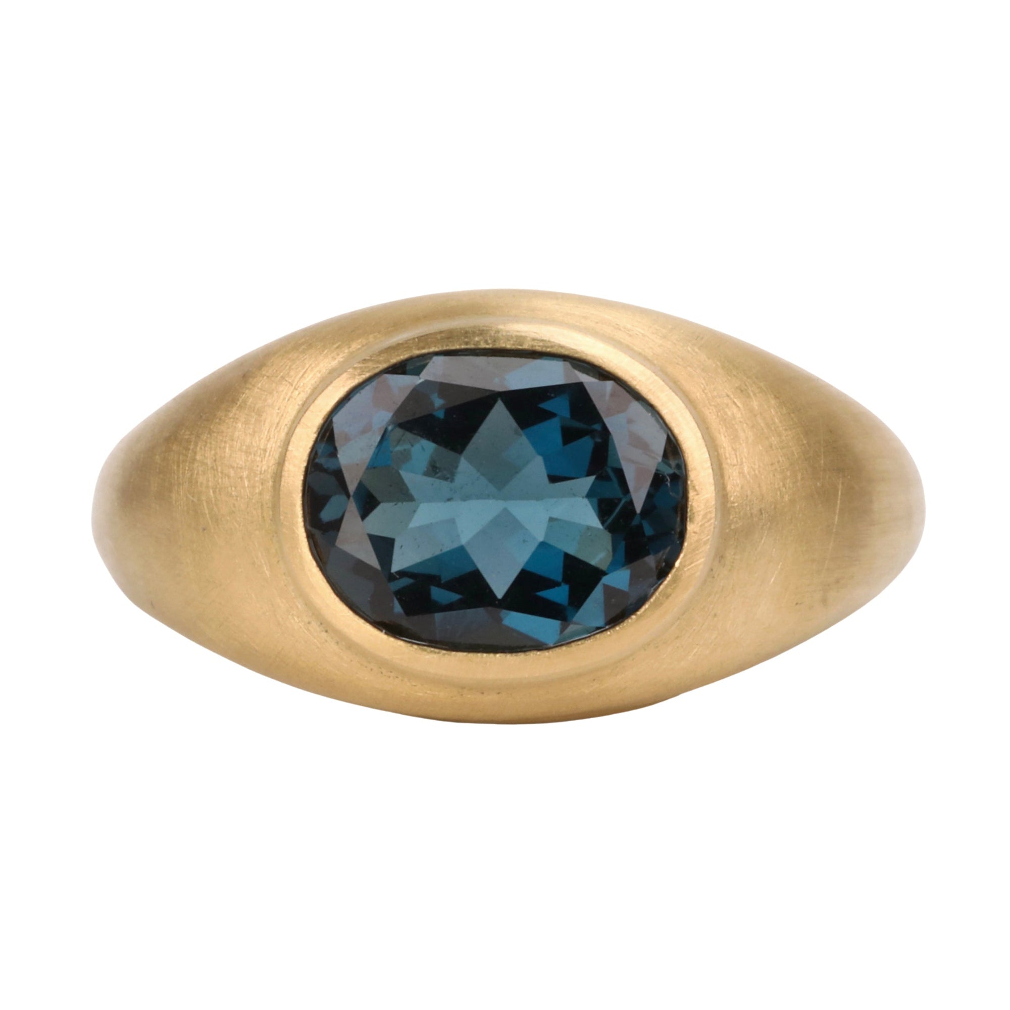 22K Tapered Domed Ring with East/West Oval London Blue Topaz - Peridot Fine Jewelry - Rosanne Pugliese