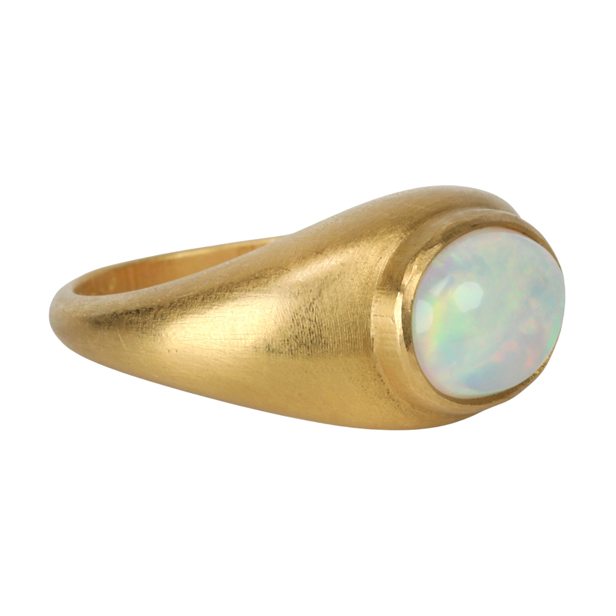 22K Tapered Domed Ring with East/West Oval Opal - Peridot Fine Jewelry - Rosanne Pugliese