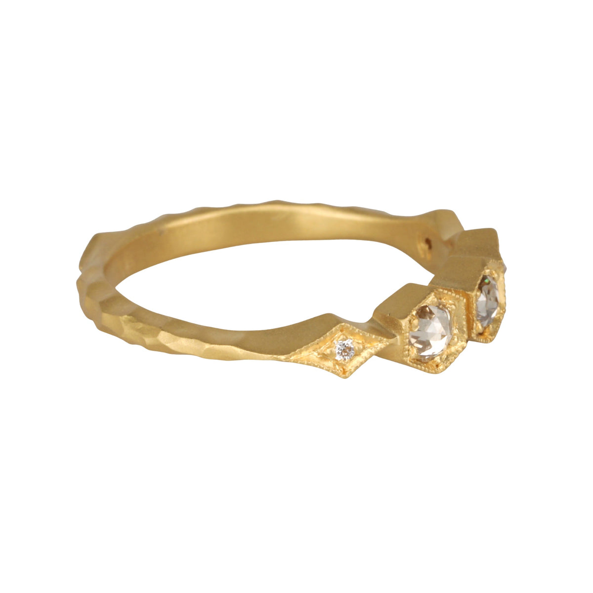 22K &amp; Triple Hexagonal Bezel - Set Champagne Diamond Ring - Peridot Fine Jewelry - Cathy Waterman
