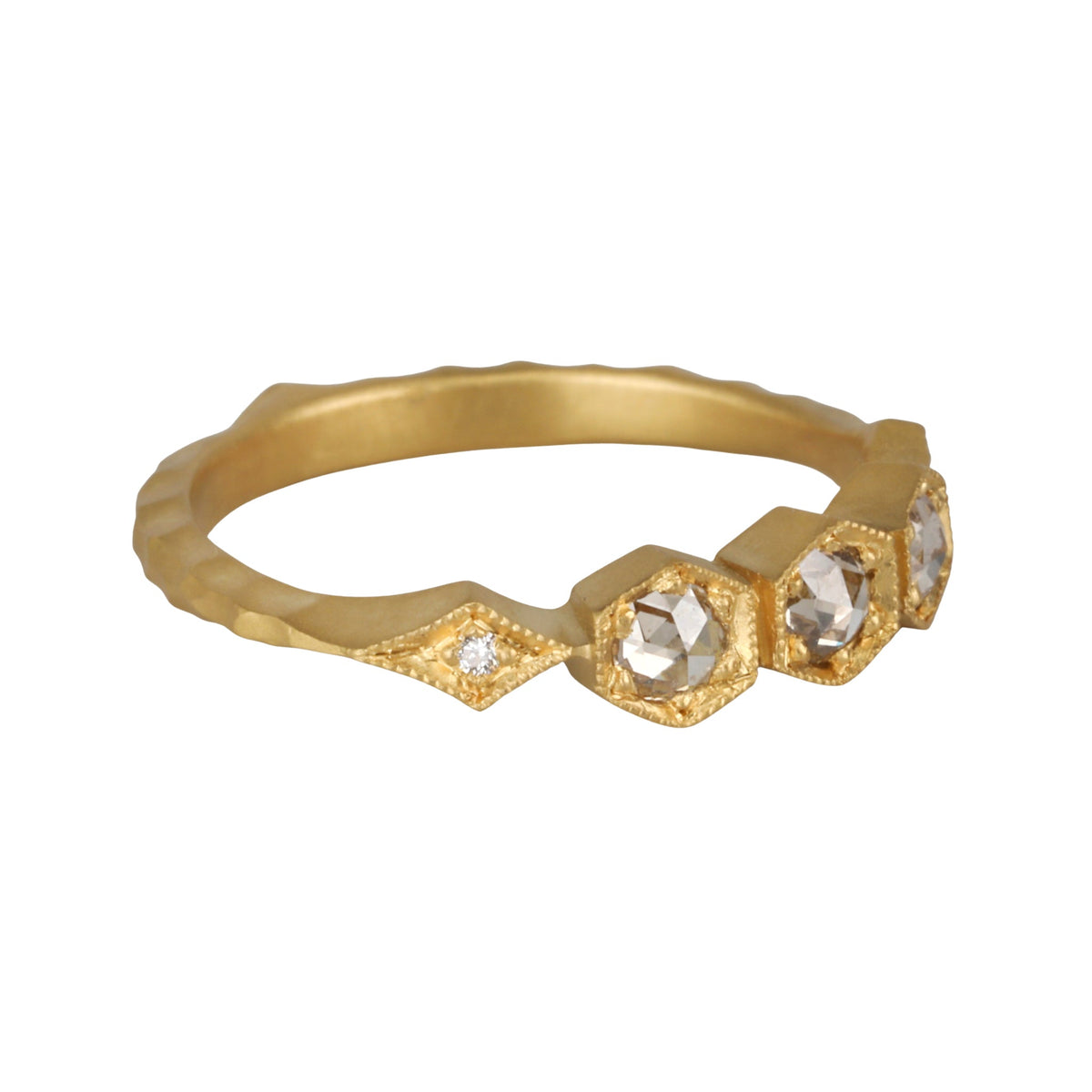 22K &amp; Triple Hexagonal Bezel - Set Champagne Diamond Ring - Peridot Fine Jewelry - Cathy Waterman
