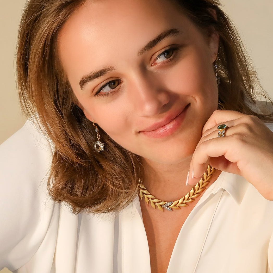 22K White Topaz &amp; Blackened Pave Diamond Shield "Frame" Earrings - Peridot Fine Jewelry - Cathy Waterman