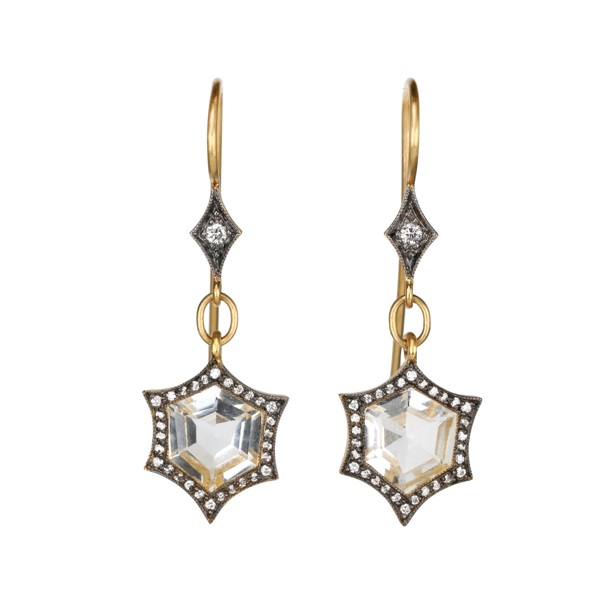 22K White Topaz &amp; Blackened Pave Diamond Shield "Frame" Earrings - Peridot Fine Jewelry - Cathy Waterman