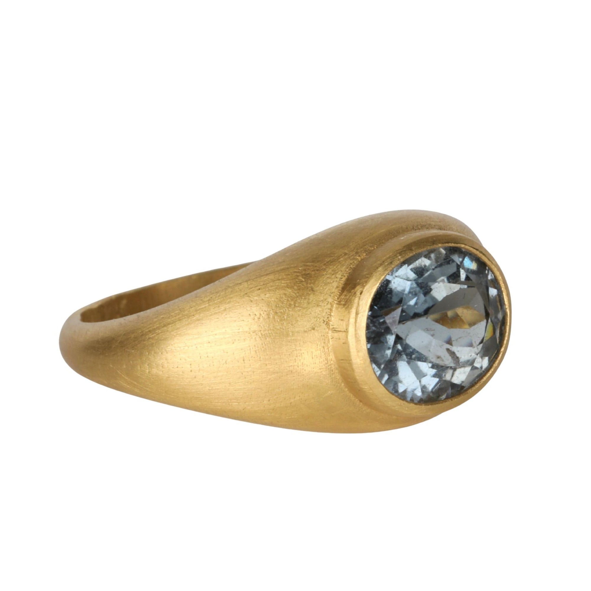 22K Wide Tapered Domed Ring with East/West Faceted Blue Tourmaline - Peridot Fine Jewelry - Rosanne Pugliese