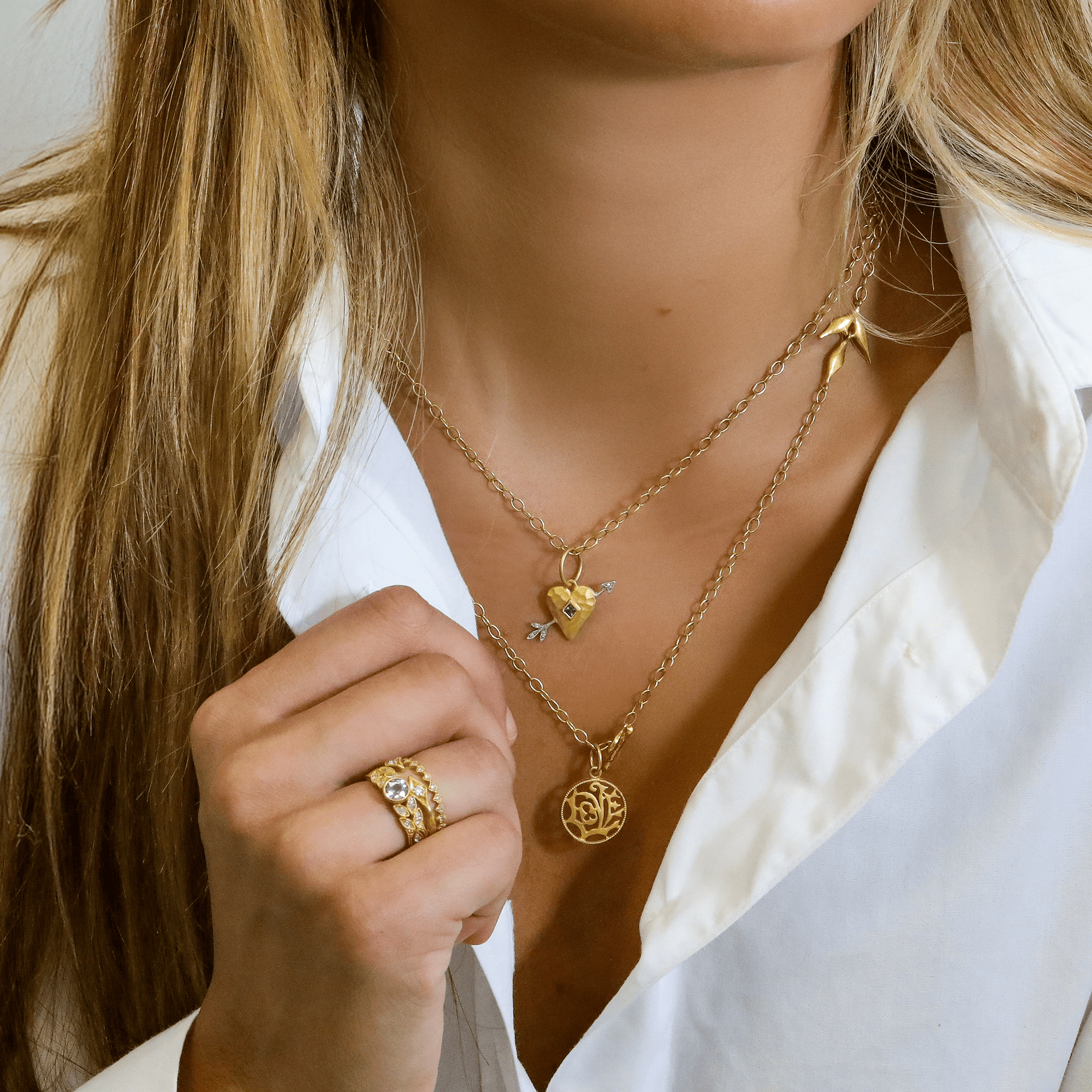 22K Yellow Gold "Love" Charm - Peridot Fine Jewelry - Cathy Waterman