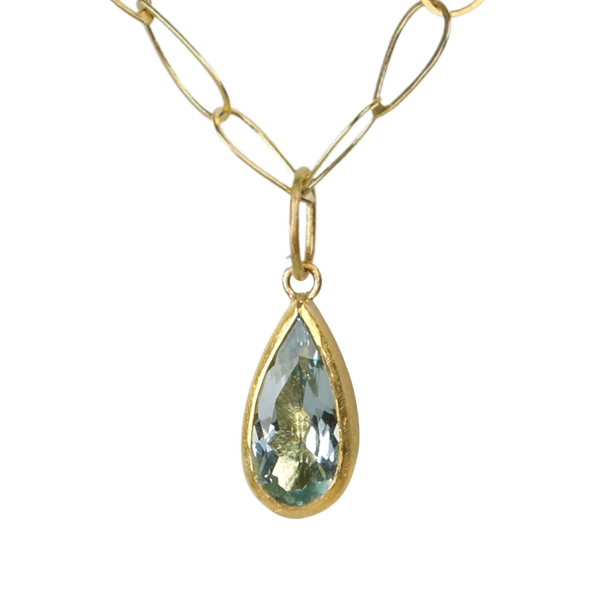22K &amp; 18K Bezel-Set Faceted Teardrop Aquamarine Pendant