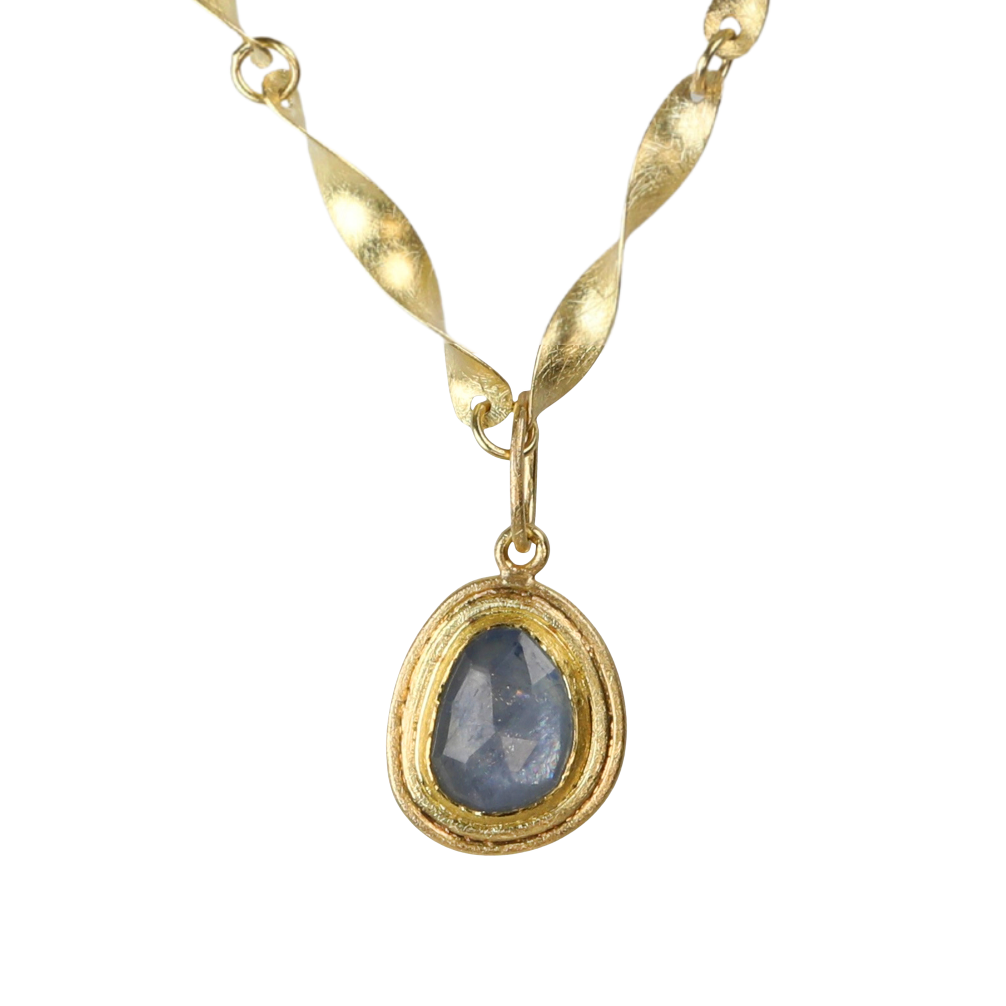 22K &amp; 18K Bezel-Set Freeform Rosecut Blue Sapphire Pendant