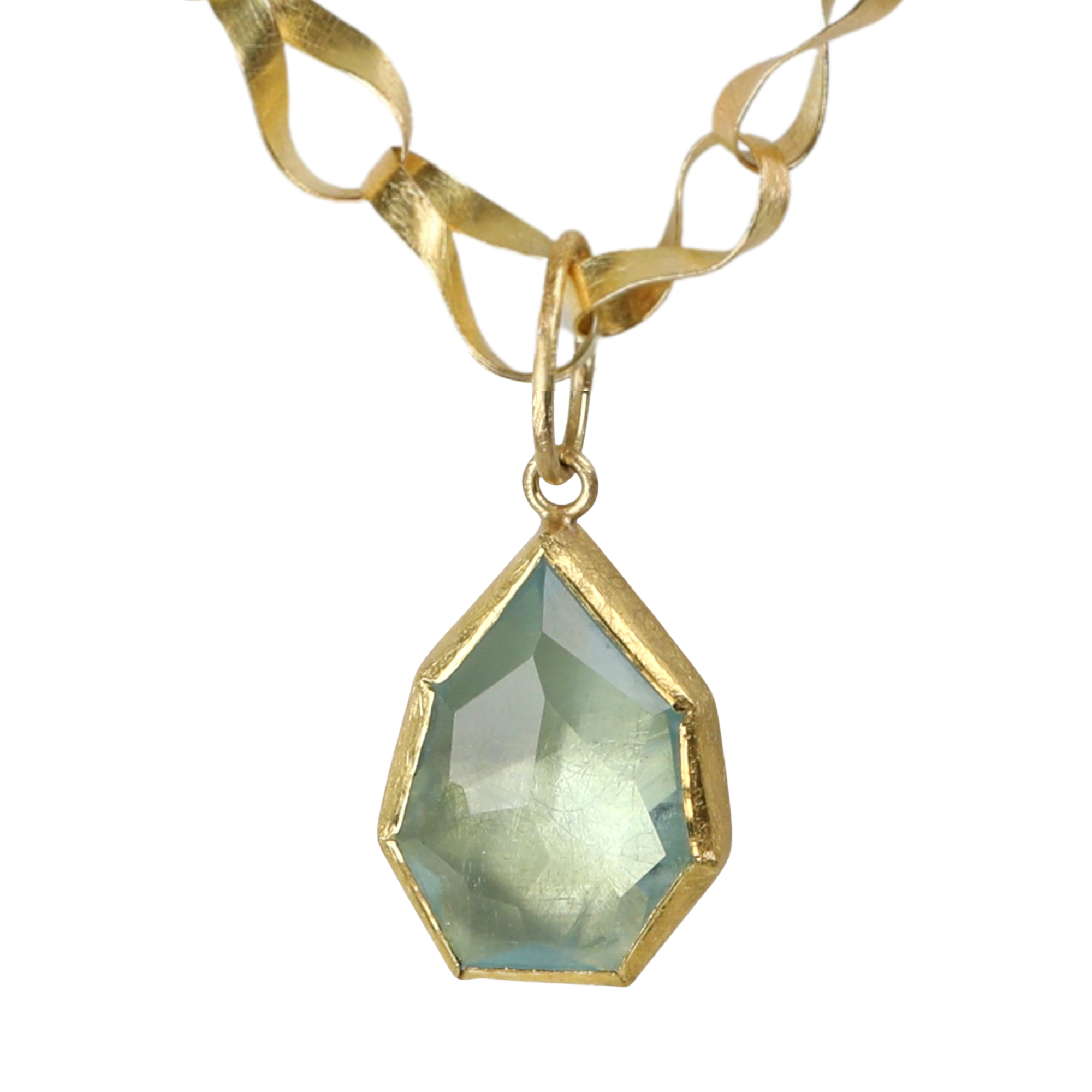22K &amp; 18K Bezel-Set Faceted Freeform Aquamarine Pendant