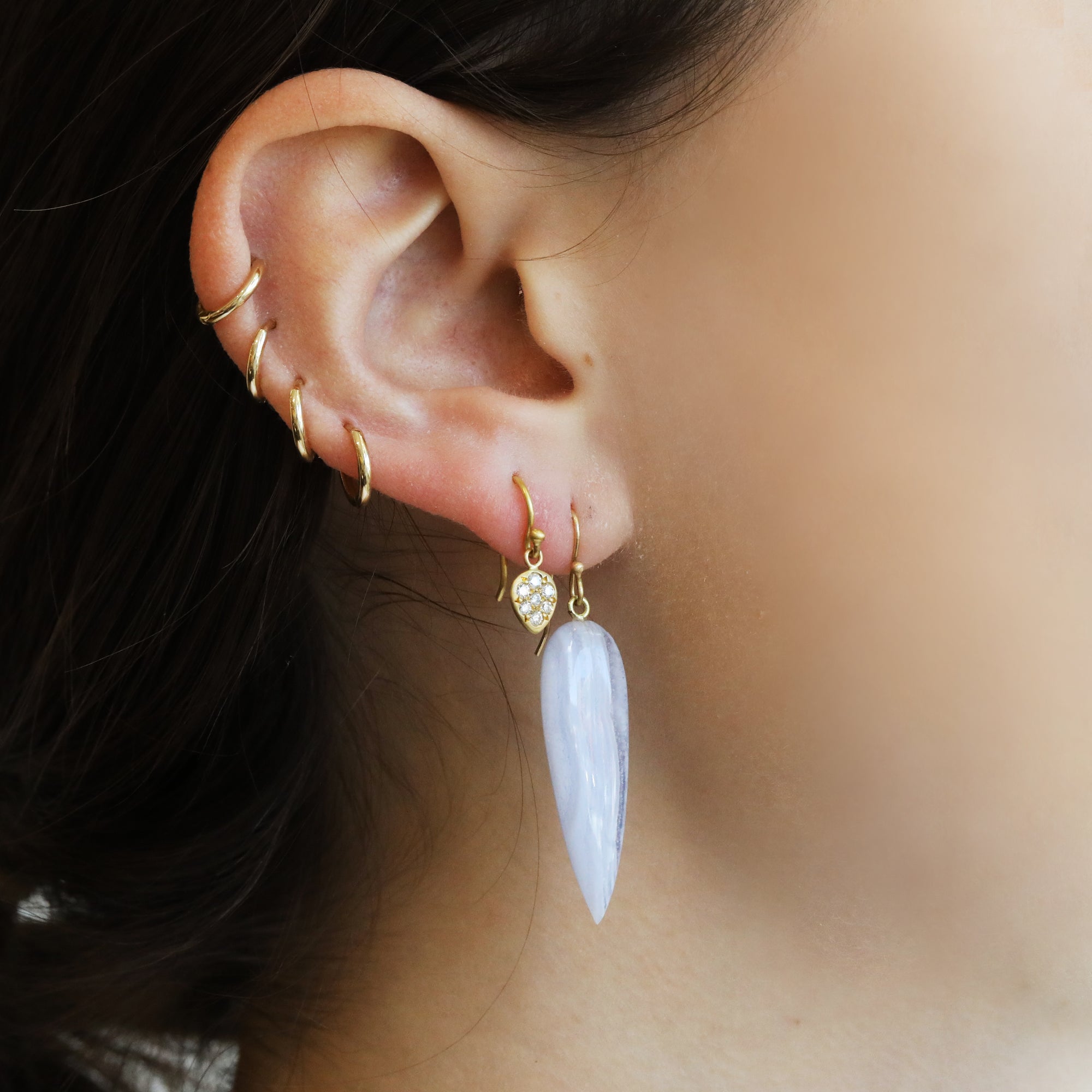 Smooth Inverted Teardrop Blue Lace Agate Earrings