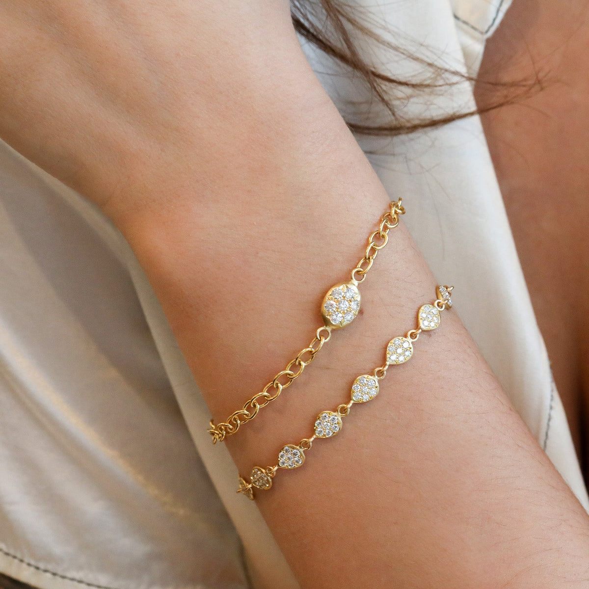 20K Pave Diamond Small Pear-Shaped "Nugget" Tennis Bracelet