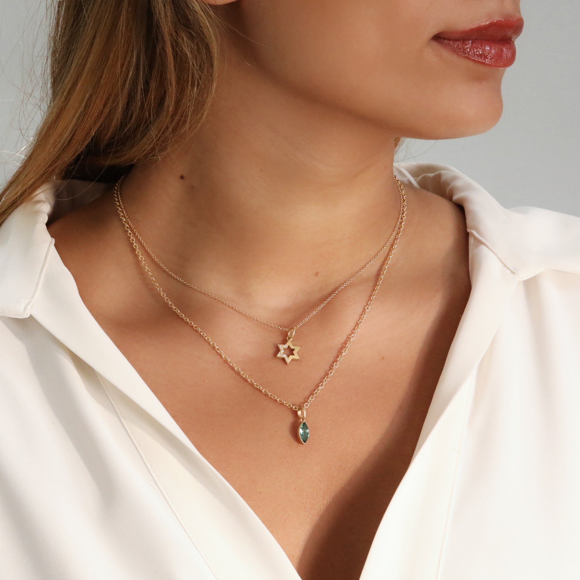 Faceted Marquise "Archive" 18K Bezel-Set Teal Blue-Green Tourmaline Charm
