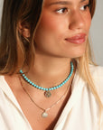 10K Compass Pendant on Turquoise Beaded Necklace