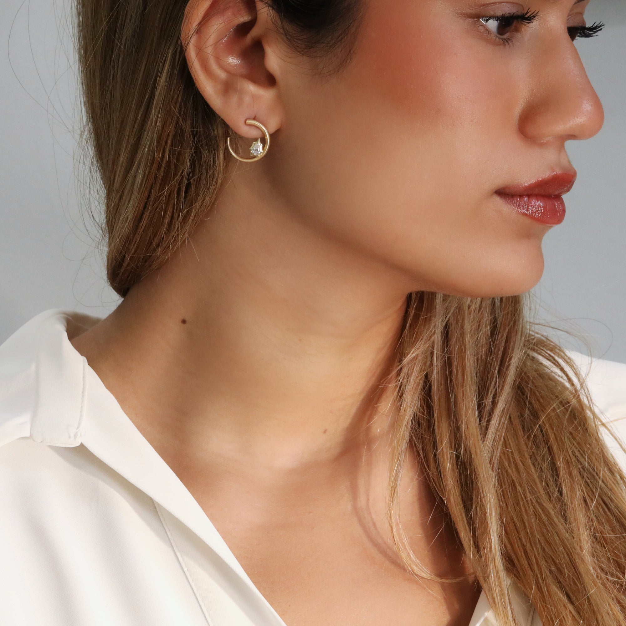 18K "Envoy" Solitaire Marquise Diamond Front-Facing Hoop Earrings
