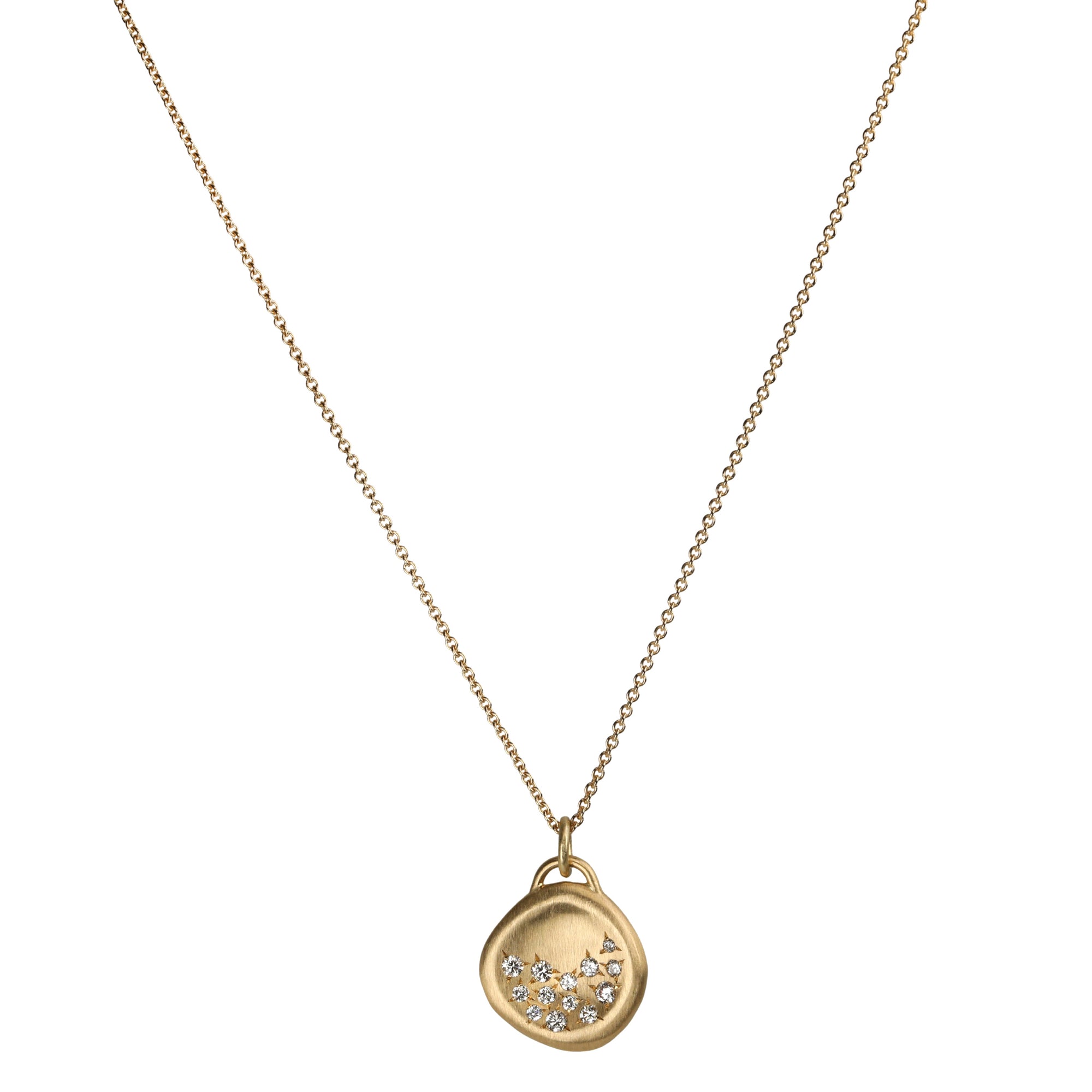 18K Gold &amp; Diamond Medium Organic Convex Medallion Pendant