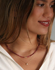 Pink Tourmaline Beaded Necklace with Five Hammered 18K Beads