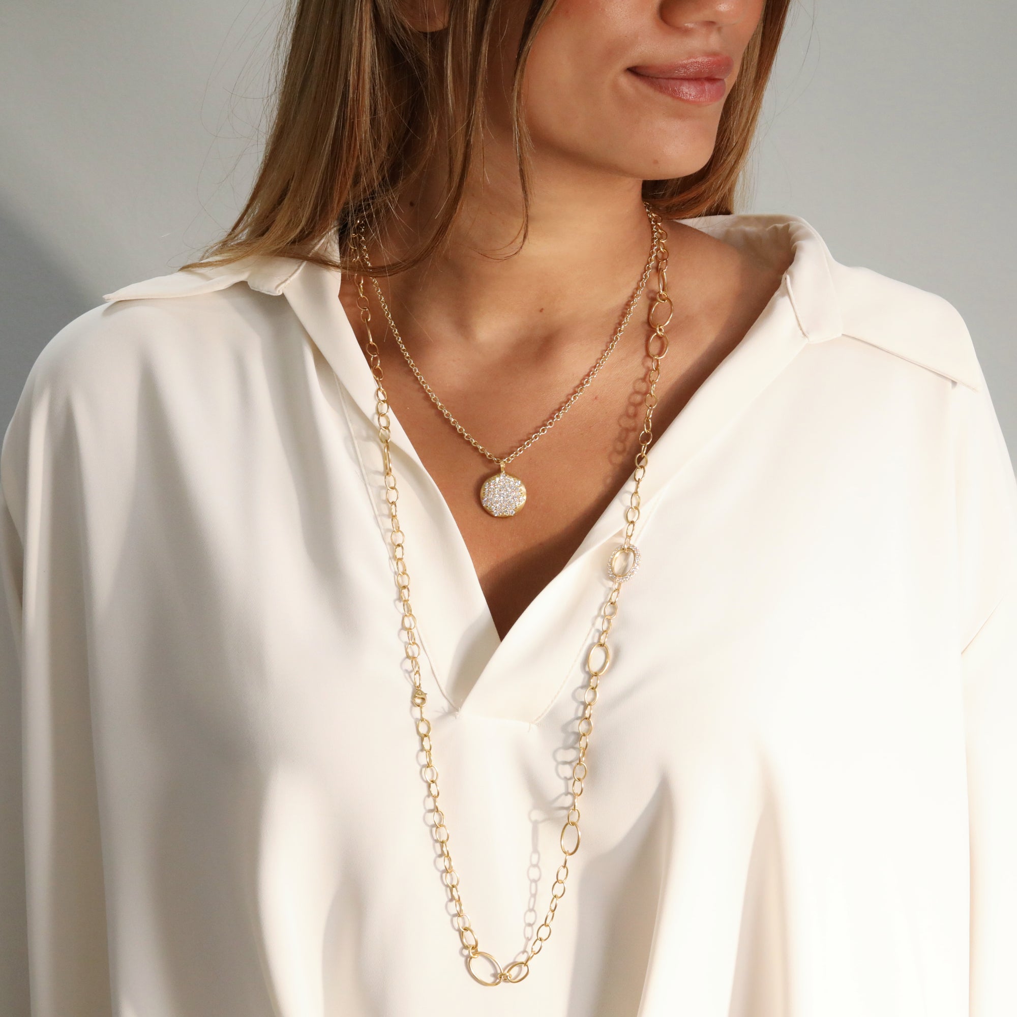 Gold and Pave Diamond Extra Large "Lentil" Pendant