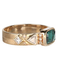 14K & Green Tourmaline "Totem" Ring with Mixed Cut Diamond Details