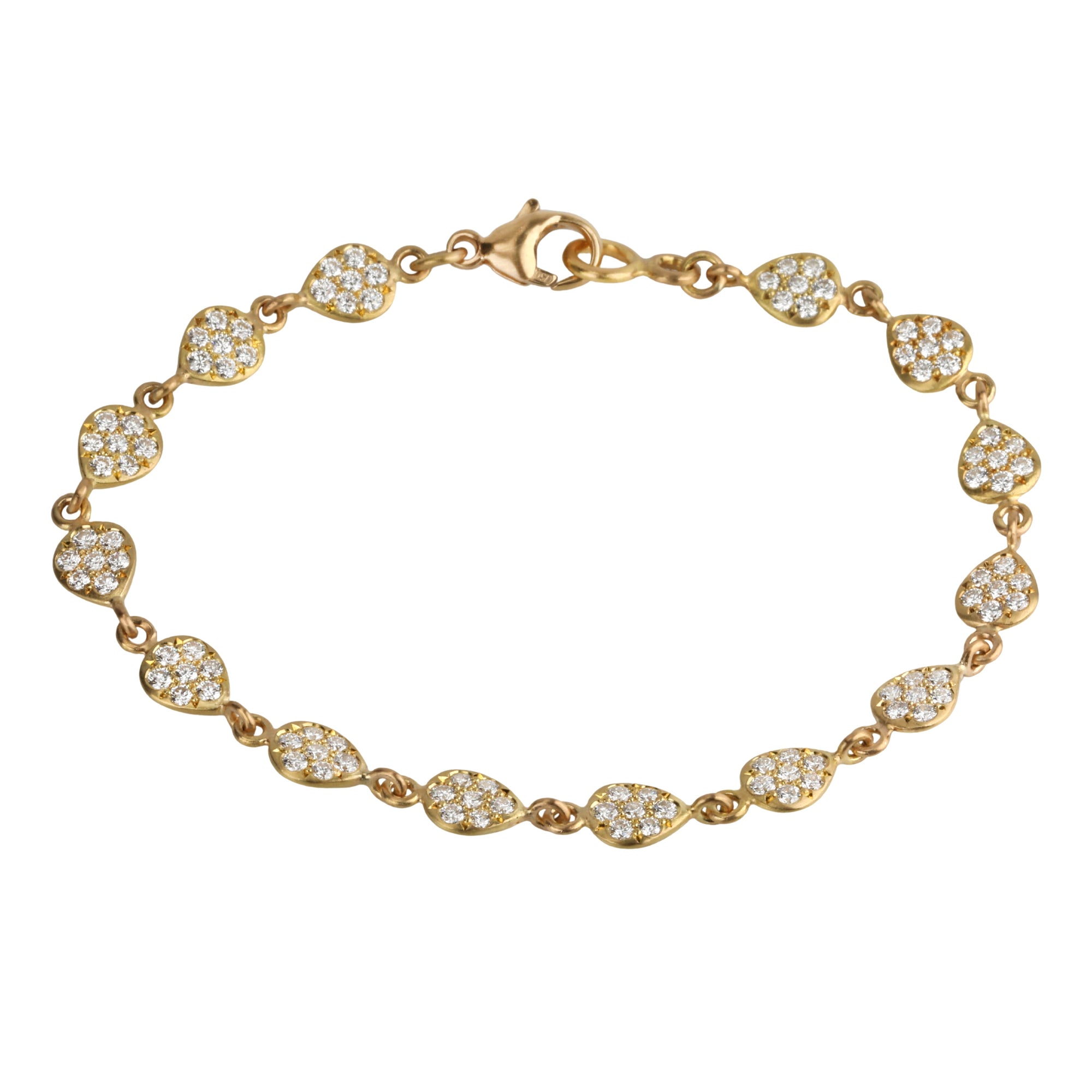 20K Pave Diamond Small Pear-Shaped &quot;Nugget&quot; Tennis Bracelet