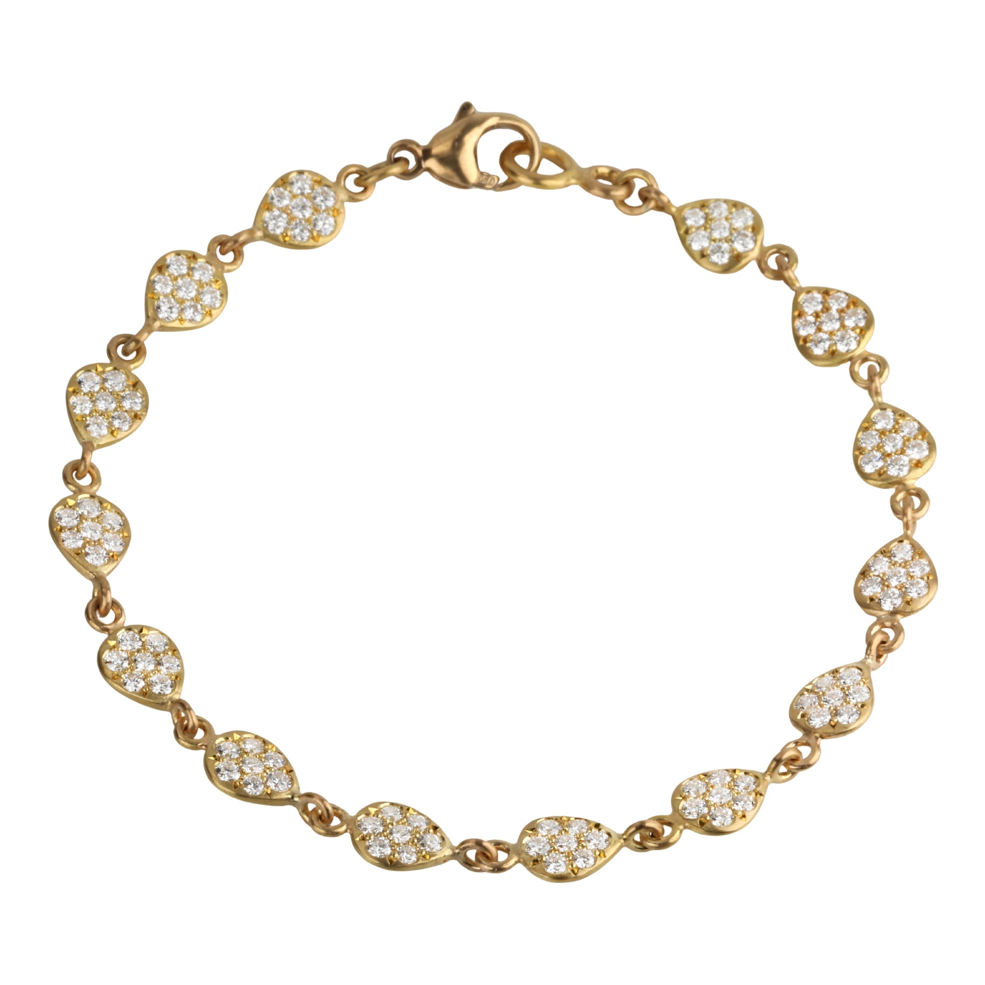 20K Pave Diamond Small Pear-Shaped &quot;Nugget&quot; Tennis Bracelet