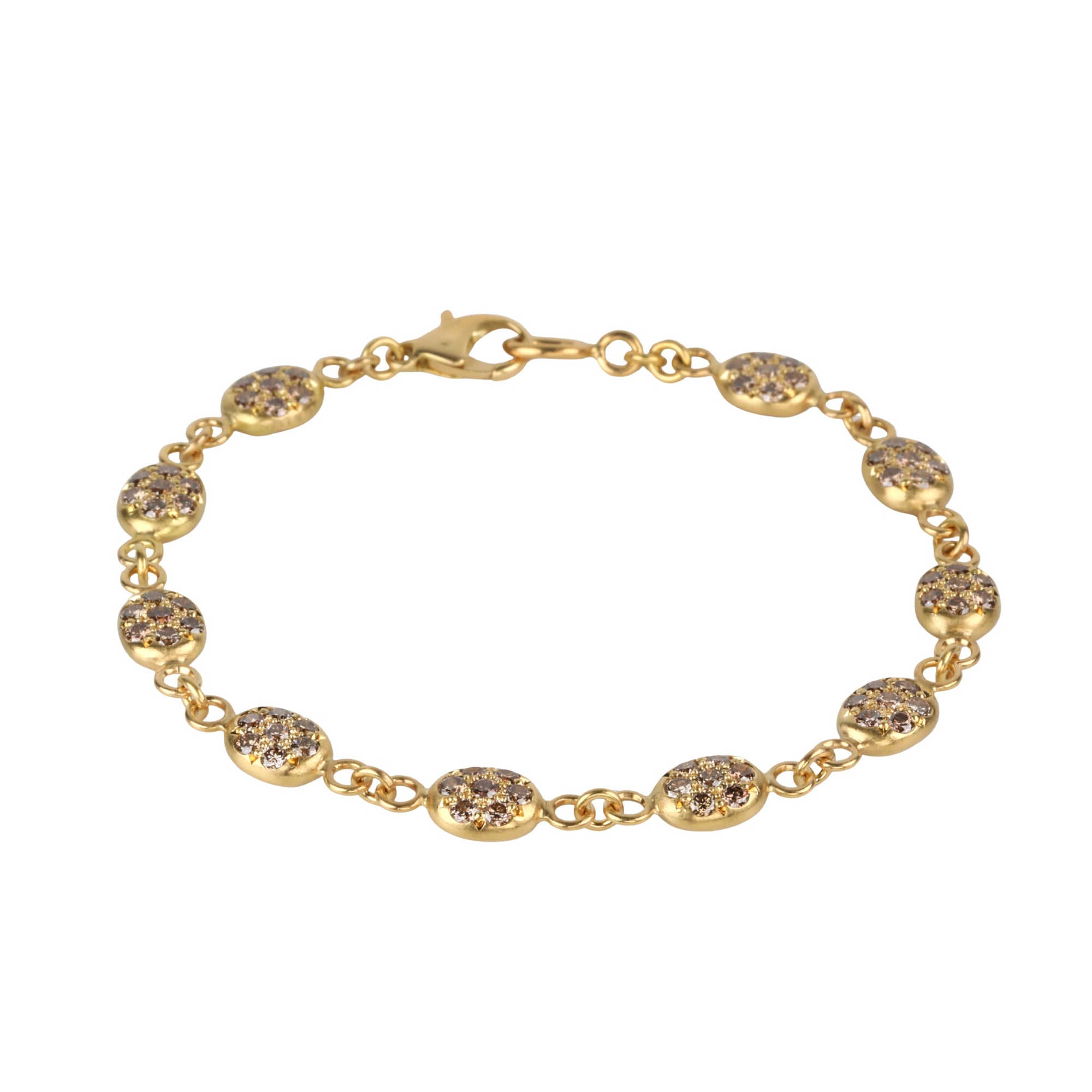 20K &amp; Pave Cognac Diamond Smaller Double-Sided Nugget Tennis Style Bracelet