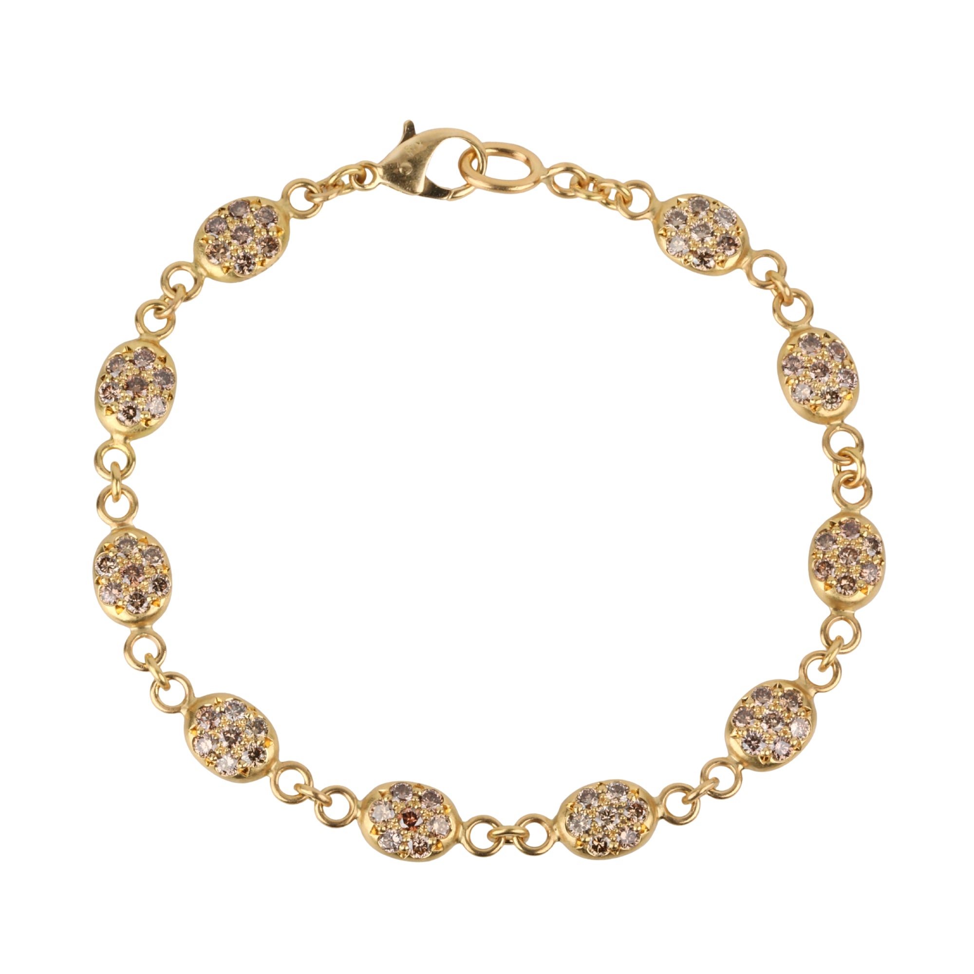 20K &amp; Pave Cognac Diamond Smaller Double-Sided Nugget Tennis Style Bracelet