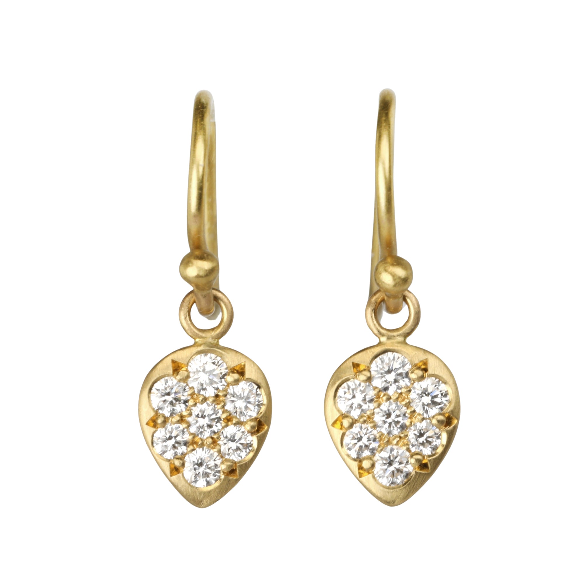 20K Gold &quot;Point Down&quot; Teardrop Pave Diamond Earrings