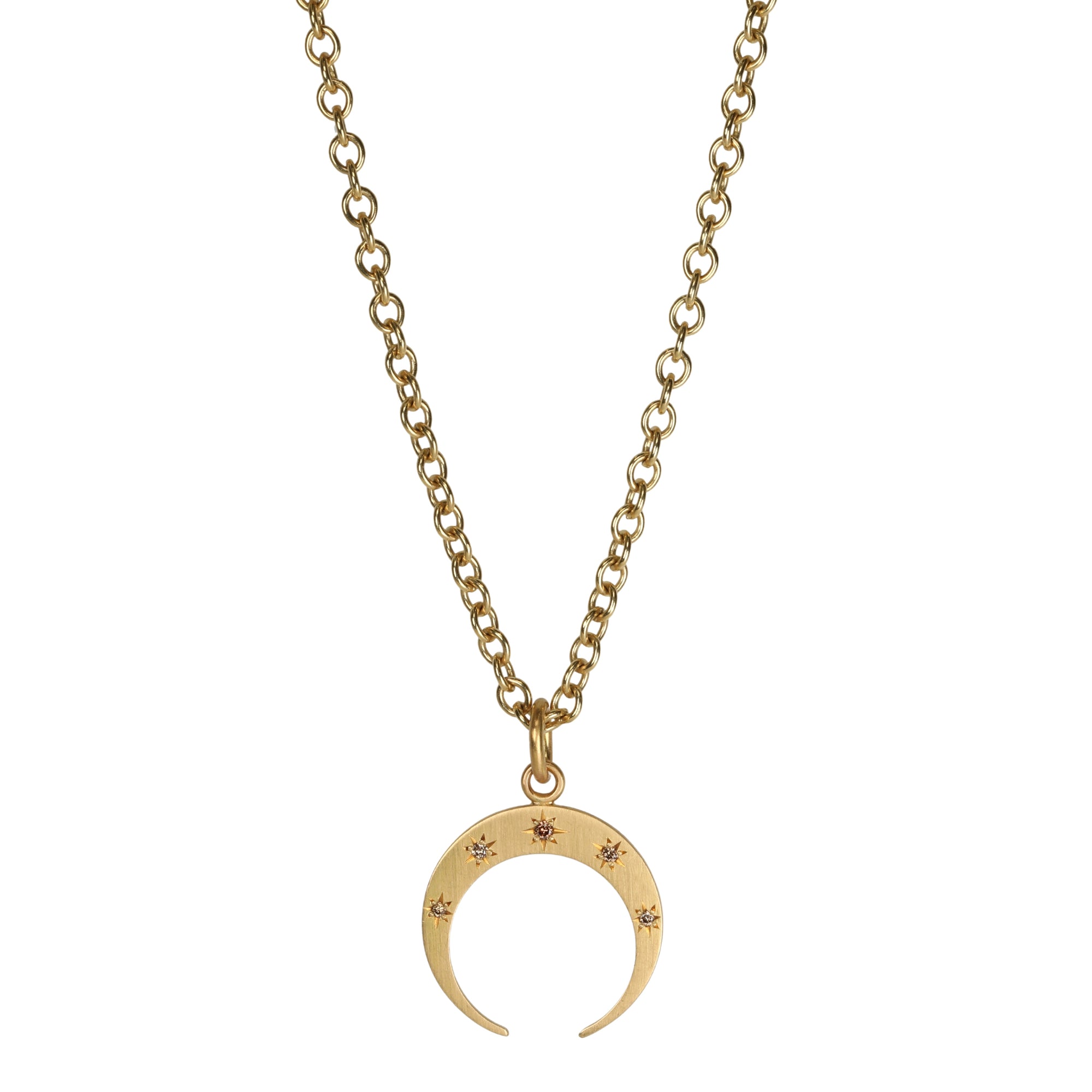 Gold &quot;Crescent Moon&quot; Pendant with Five Star-Set Cognac Diamonds