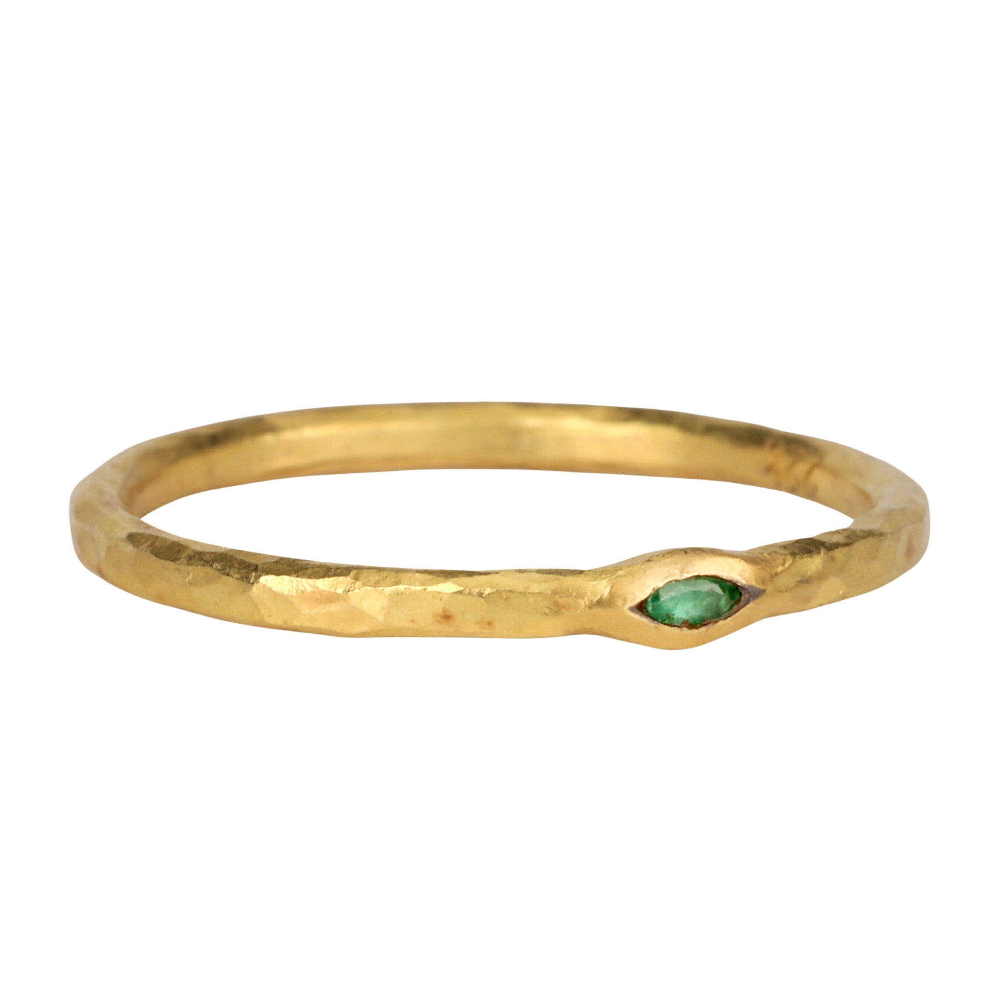 22K Gold Thin Hammered Band with Marquise Emerald - Peridot Fine Jewelry - Cathy Waterman