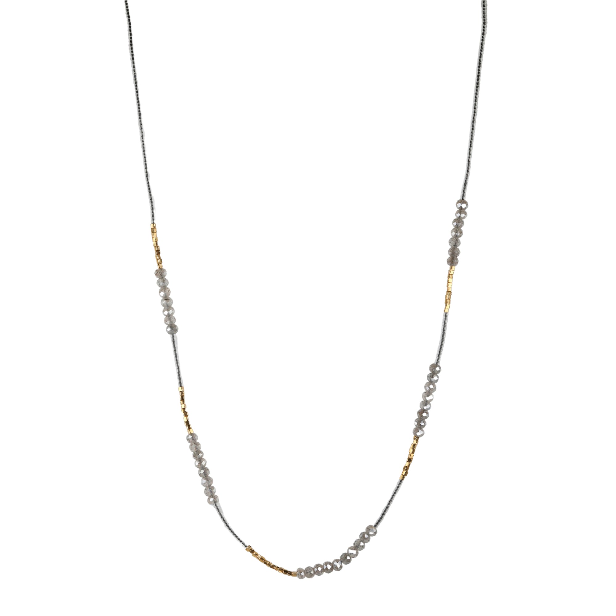Clear Seed Bead Necklace with Labradorite &amp; Gold Vermeil Beaded Stations