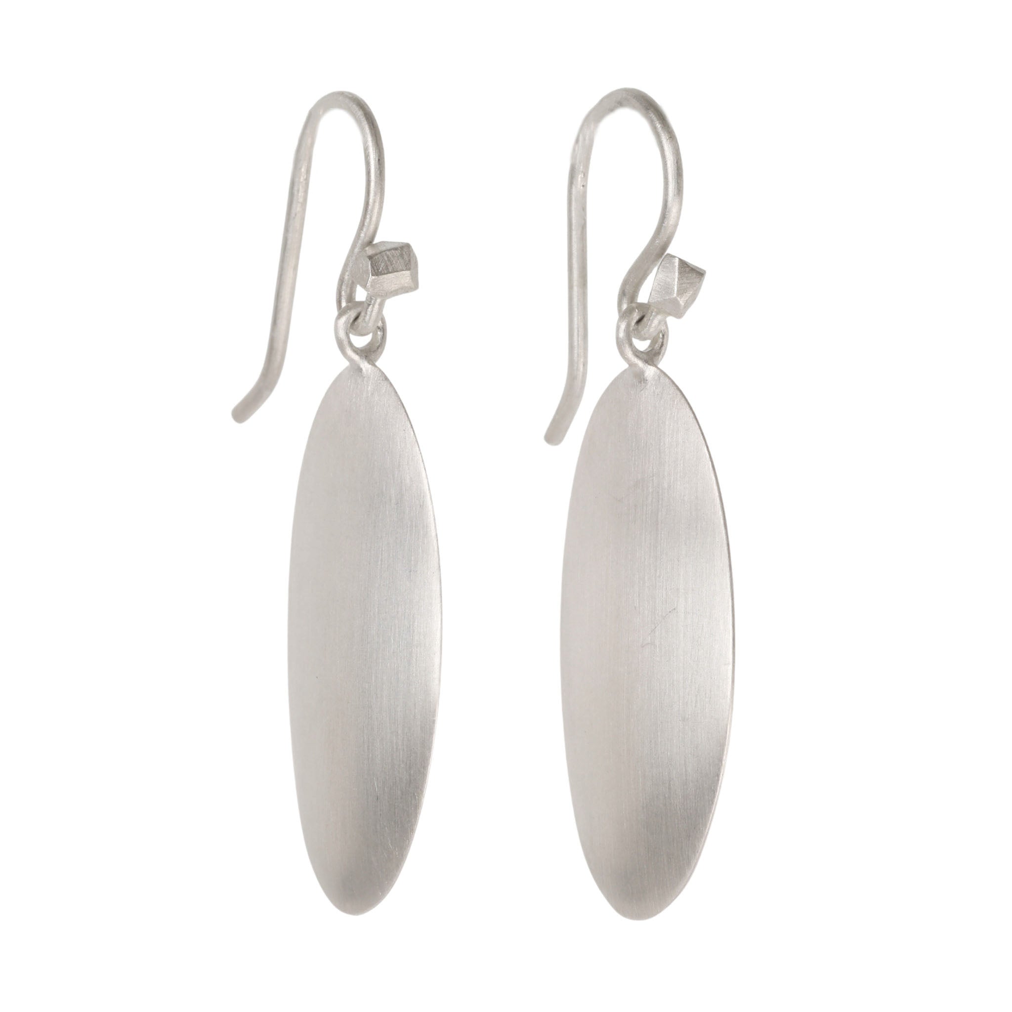 Sterling Silver Handmade Elongated Oval Dangle Earrings