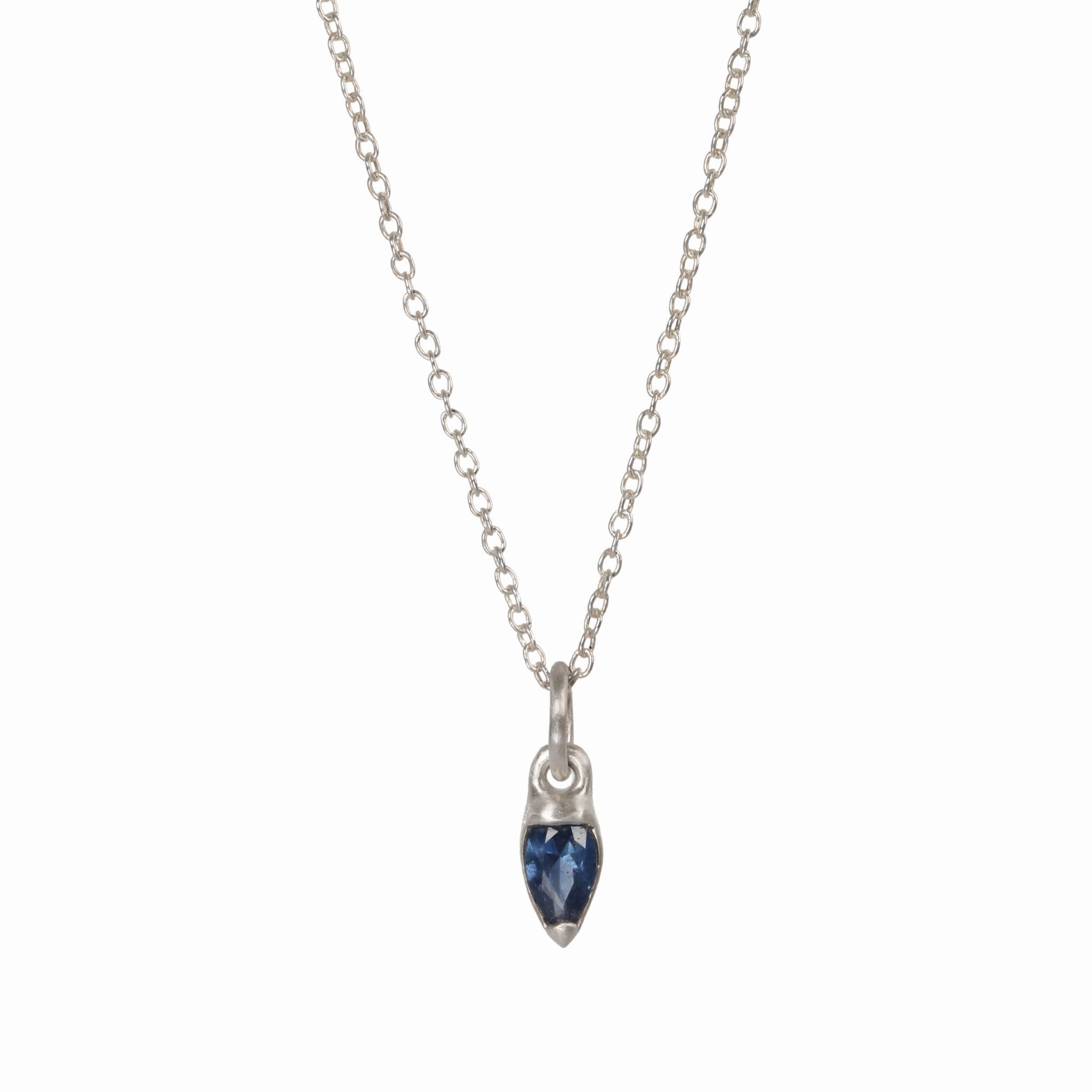 Sterling Silver and Pear-Shaped Blue Sapphire Pendant Necklace.
