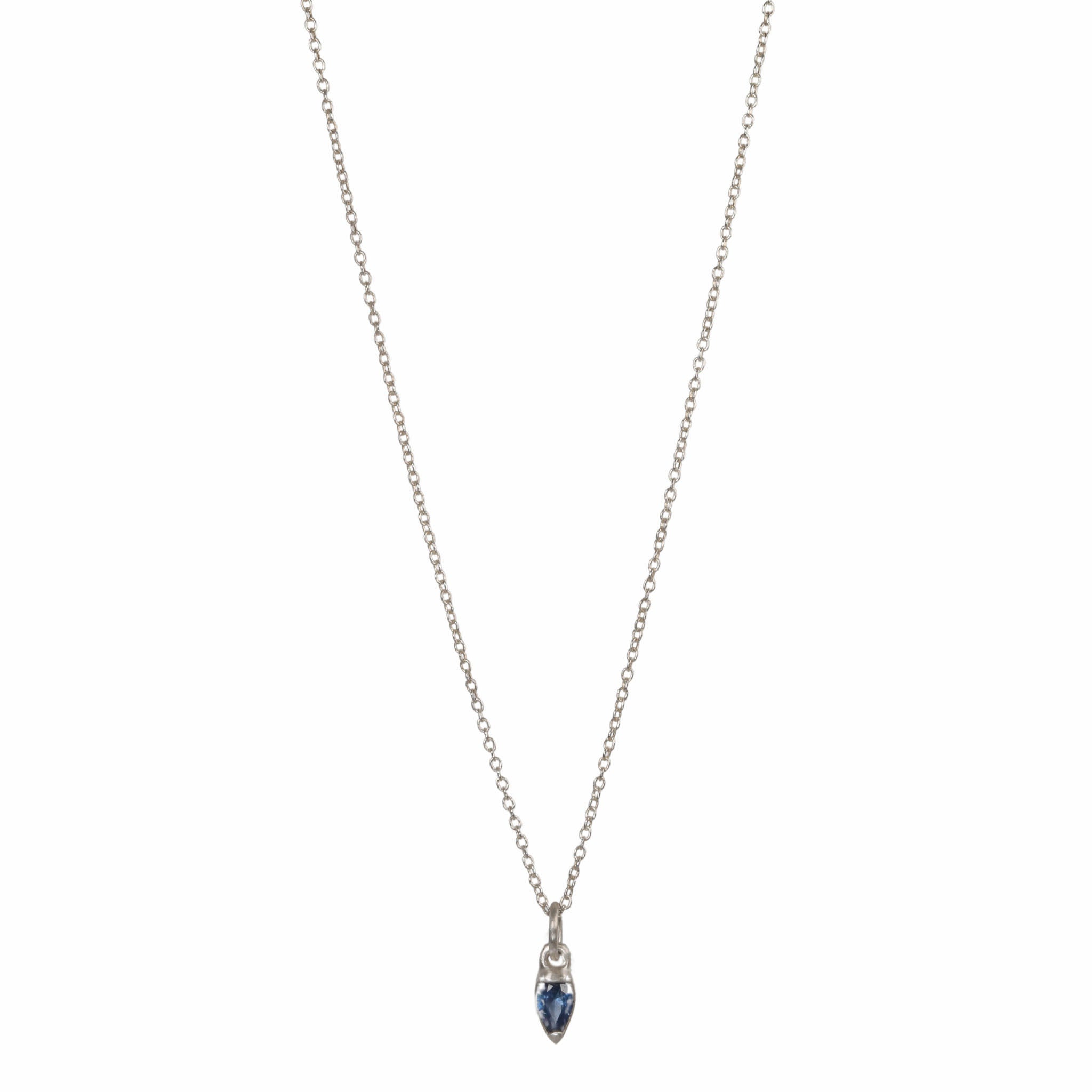 Sterling Silver and Pear-Shaped Blue Sapphire Pendant Necklace.