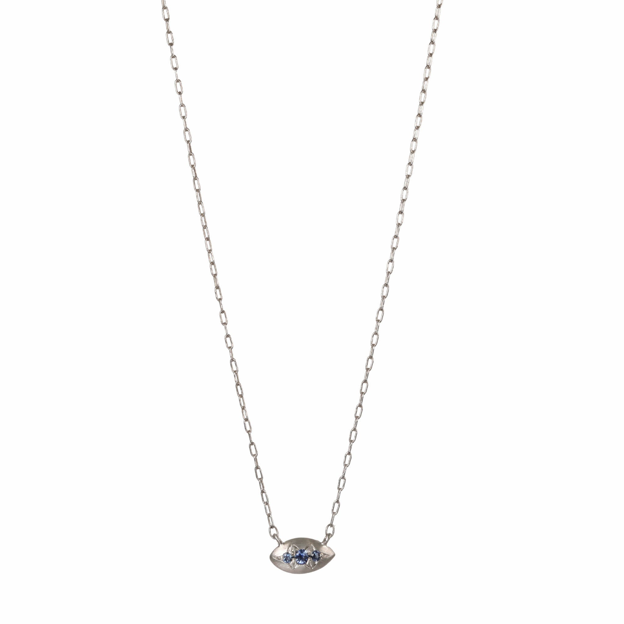 Sterling Silver Elongated Oval Disc Necklace With Three Star-Set Blue Sapphires
