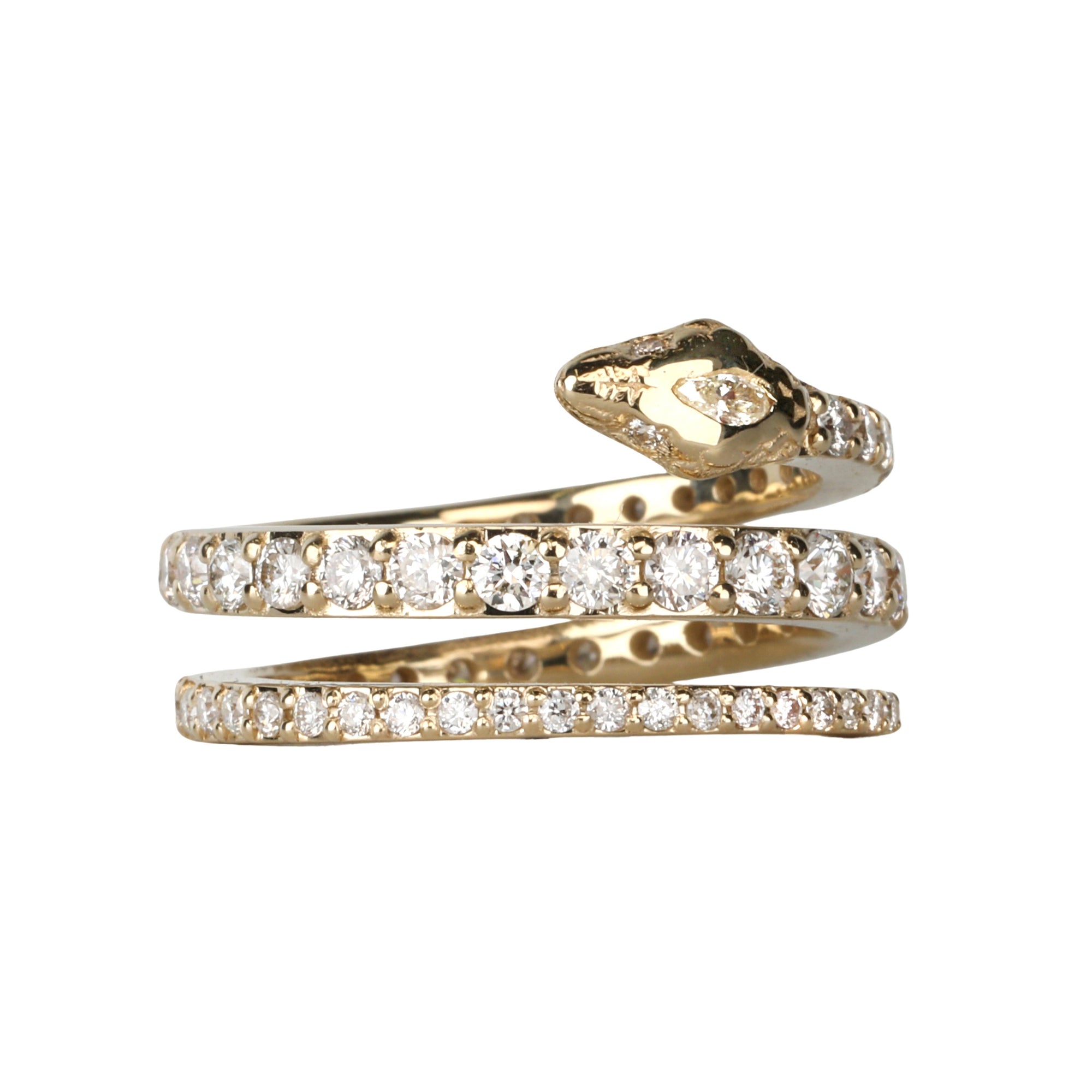 Gold &amp; Graduated Pave Diamond &quot;Coil Snake&quot; Ring