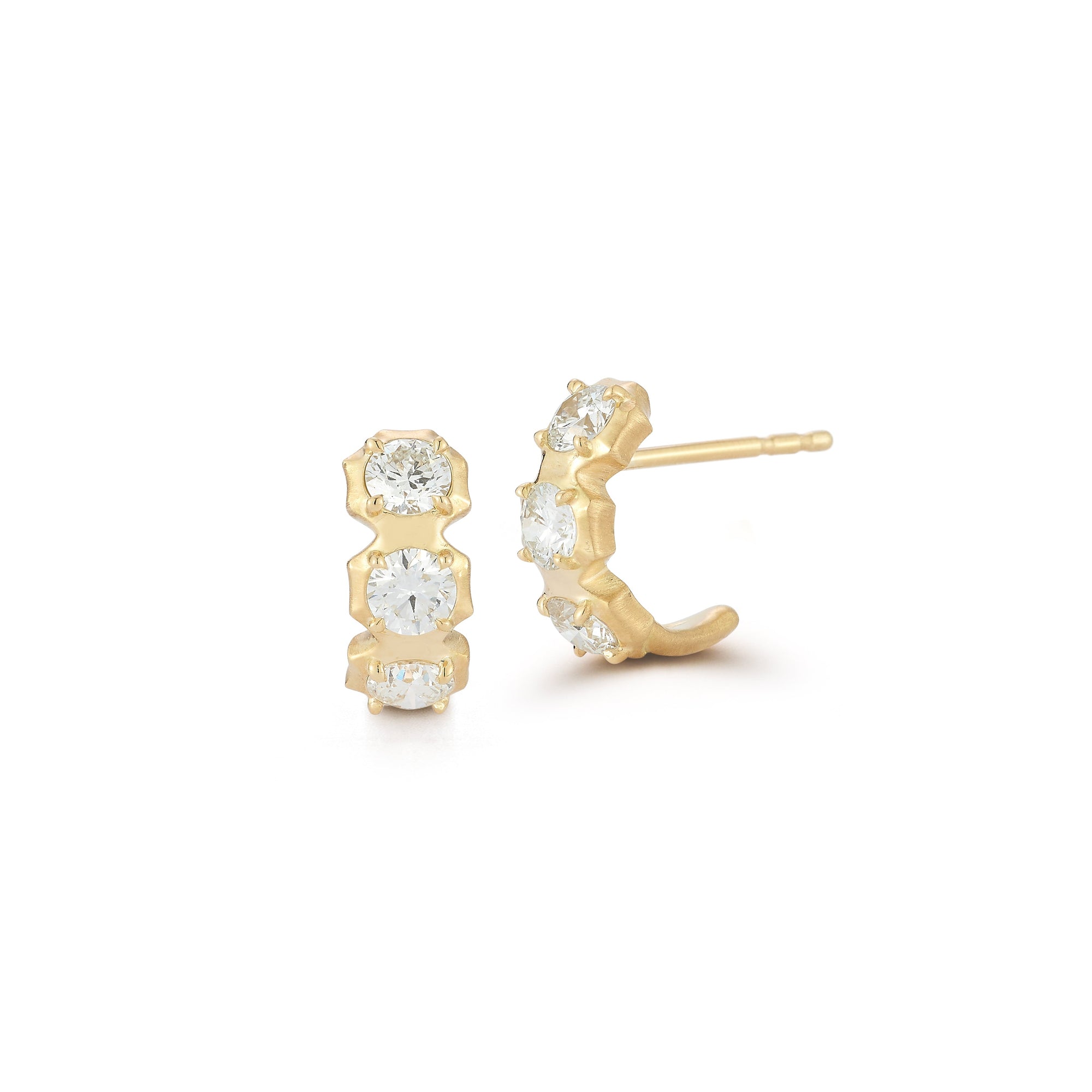 18K "Sophisticate" Small Half Huggie Hoop Earrings with Three Round Diamonds