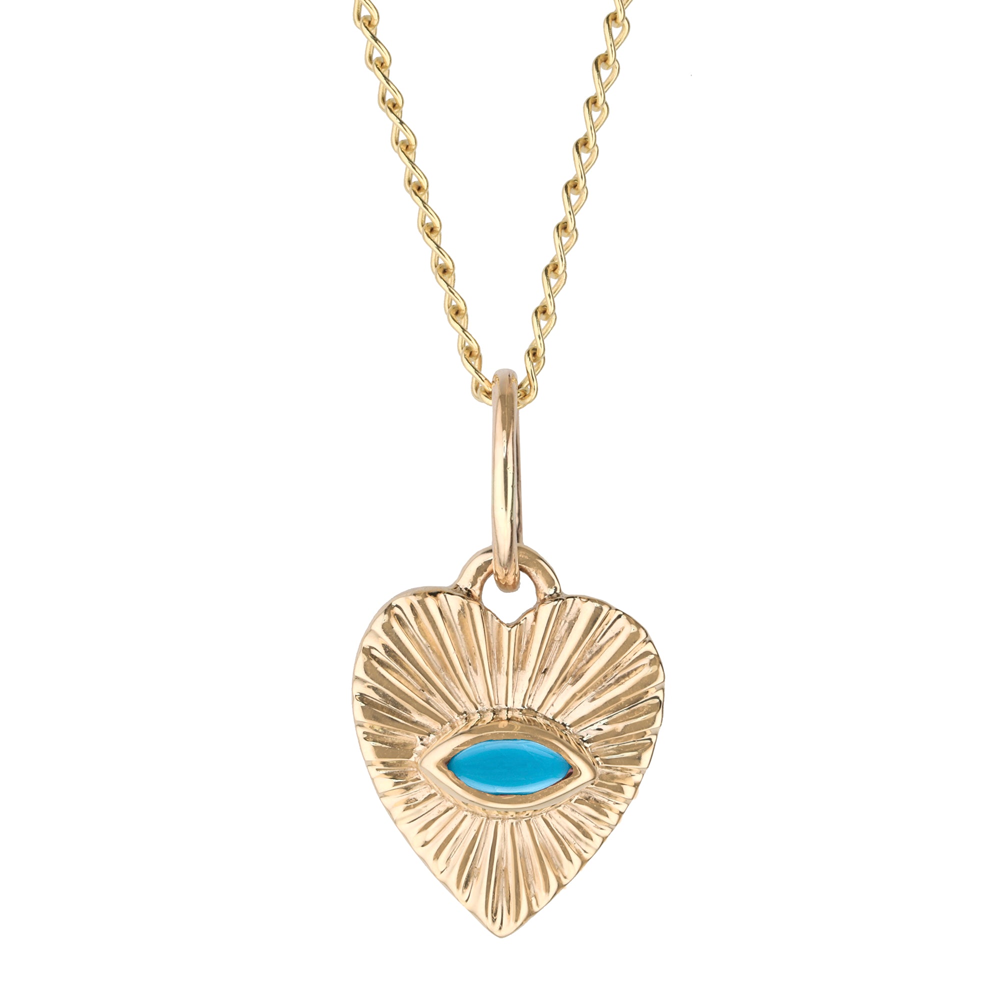 10K Gold Mini Textured Heart Pendant with Turquoise
